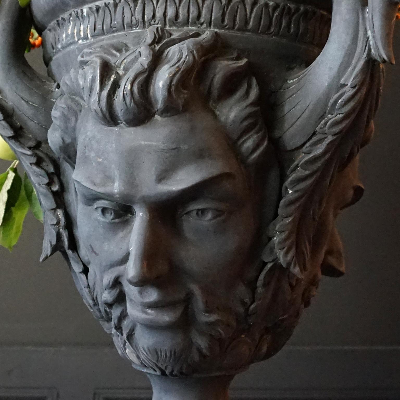 Large Neoclassical Style Blackened Jardiniere Faun Sater Faces and Swan Torso's 1