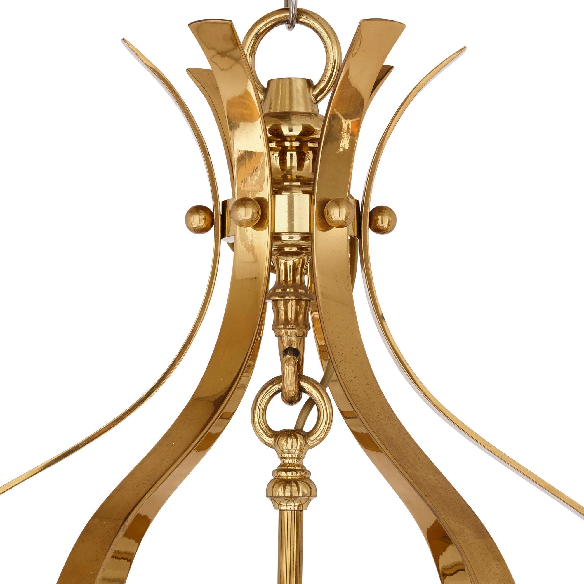 Large Neoclassical Style Brass and Plate Glass Lantern In Good Condition For Sale In London, GB