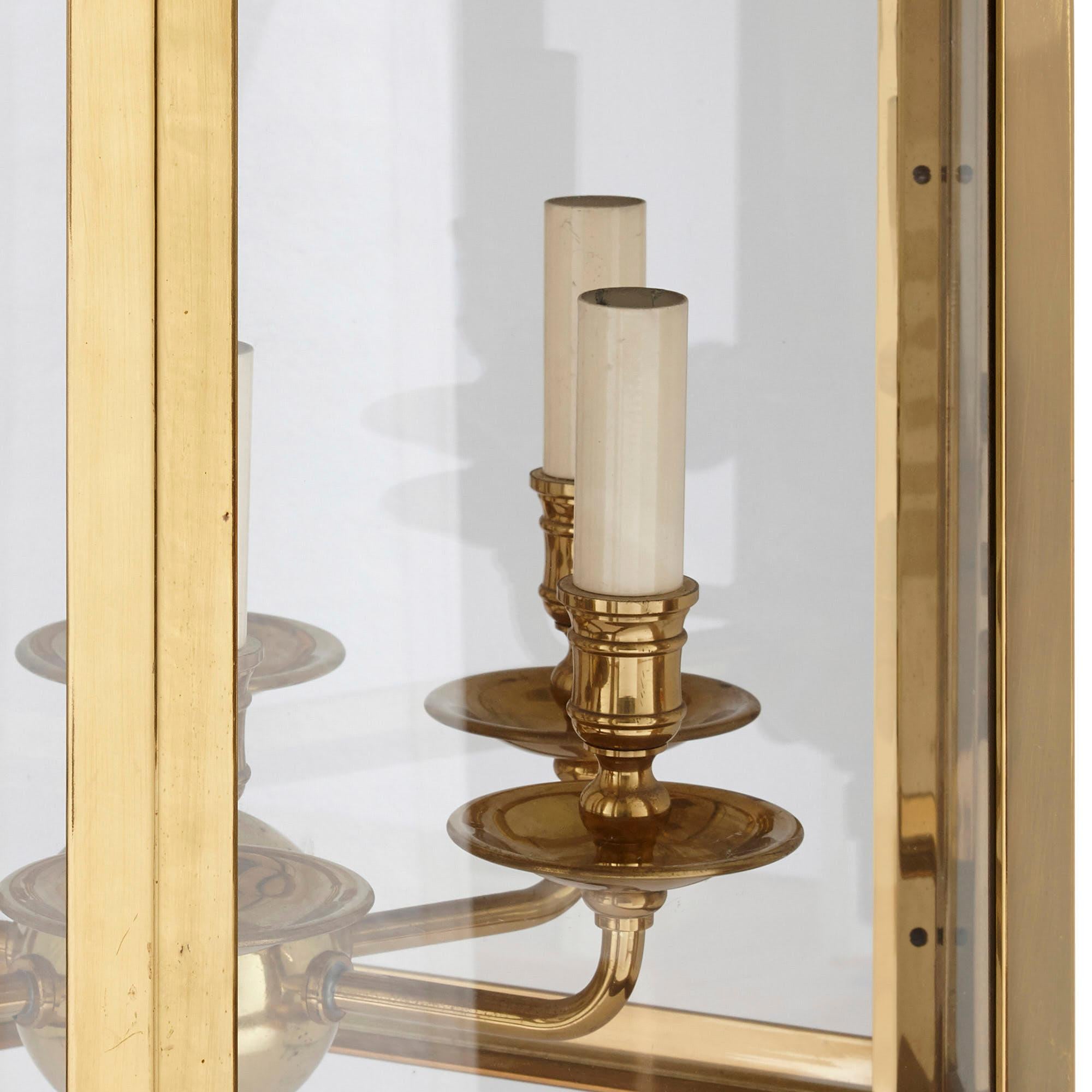 20th Century Large Neoclassical Style Brass and Plate Glass Lantern For Sale