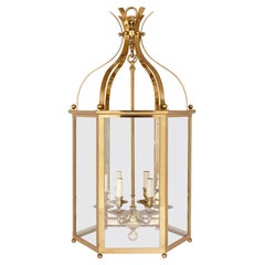 Large Neoclassical Style Brass and Plate Glass Lantern
