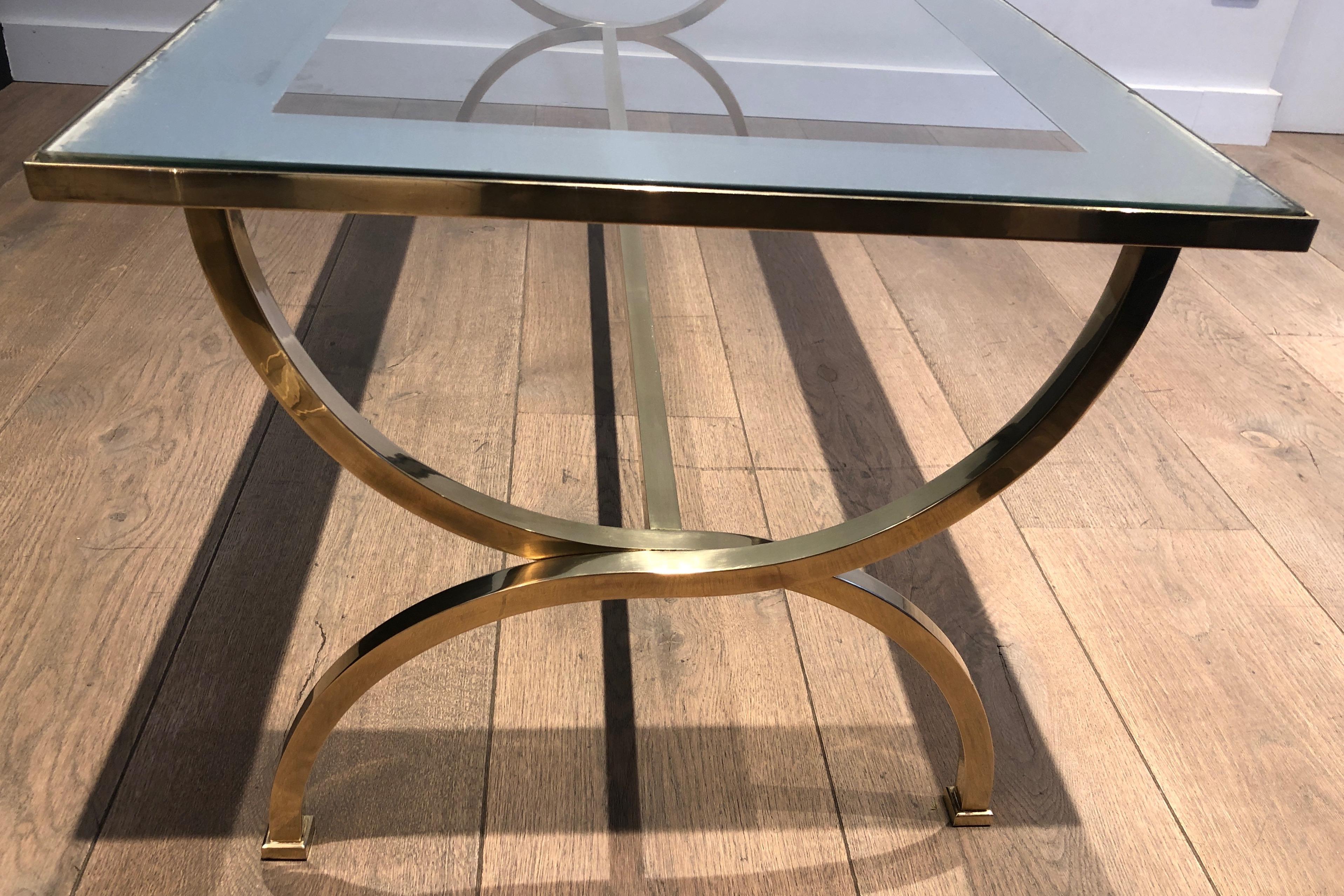 Large Neoclassical Style Brass Coffee Table Attributed to Maison Jansen For Sale 4