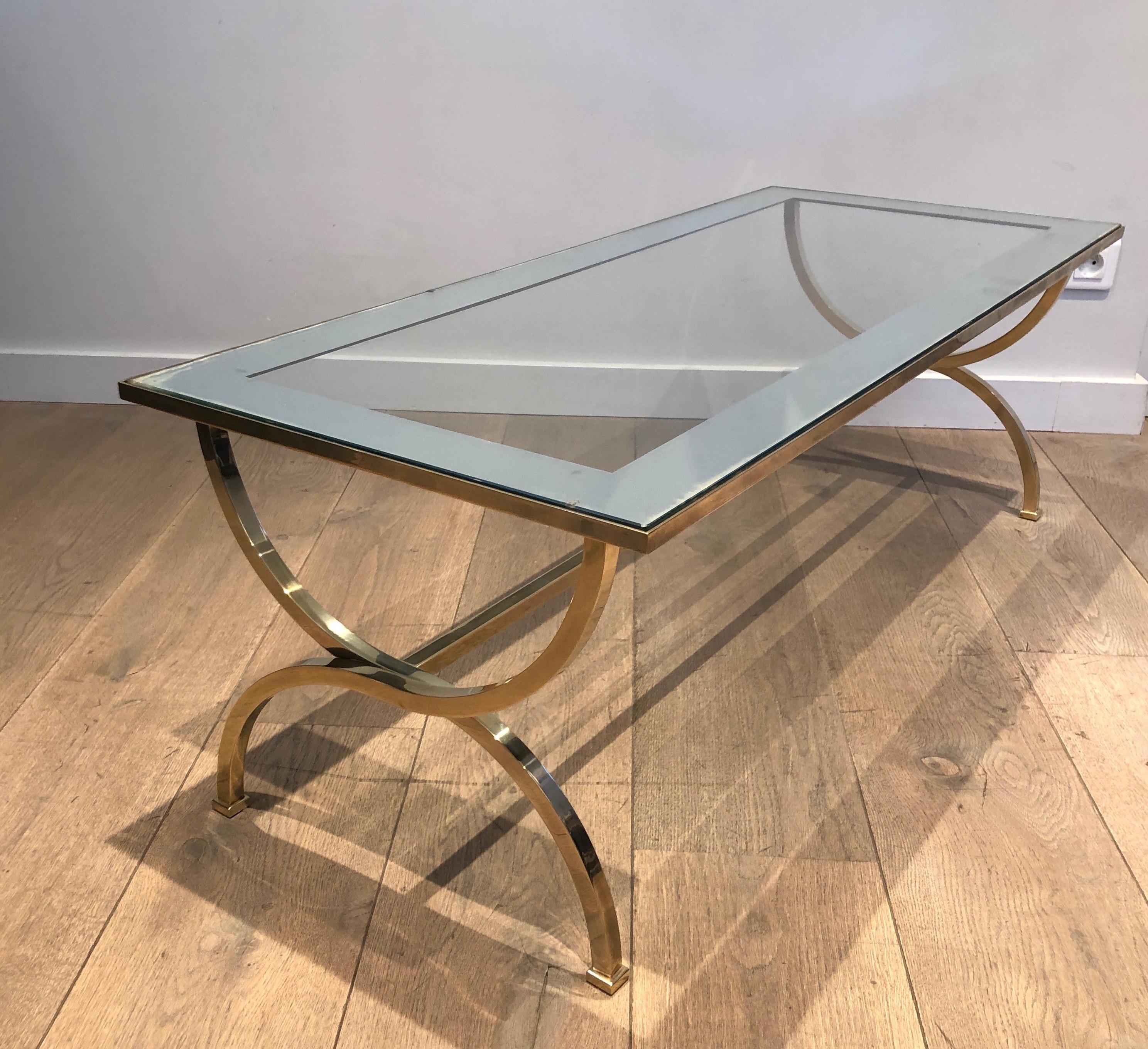 French Large Neoclassical Style Brass Coffee Table Attributed to Maison Jansen For Sale