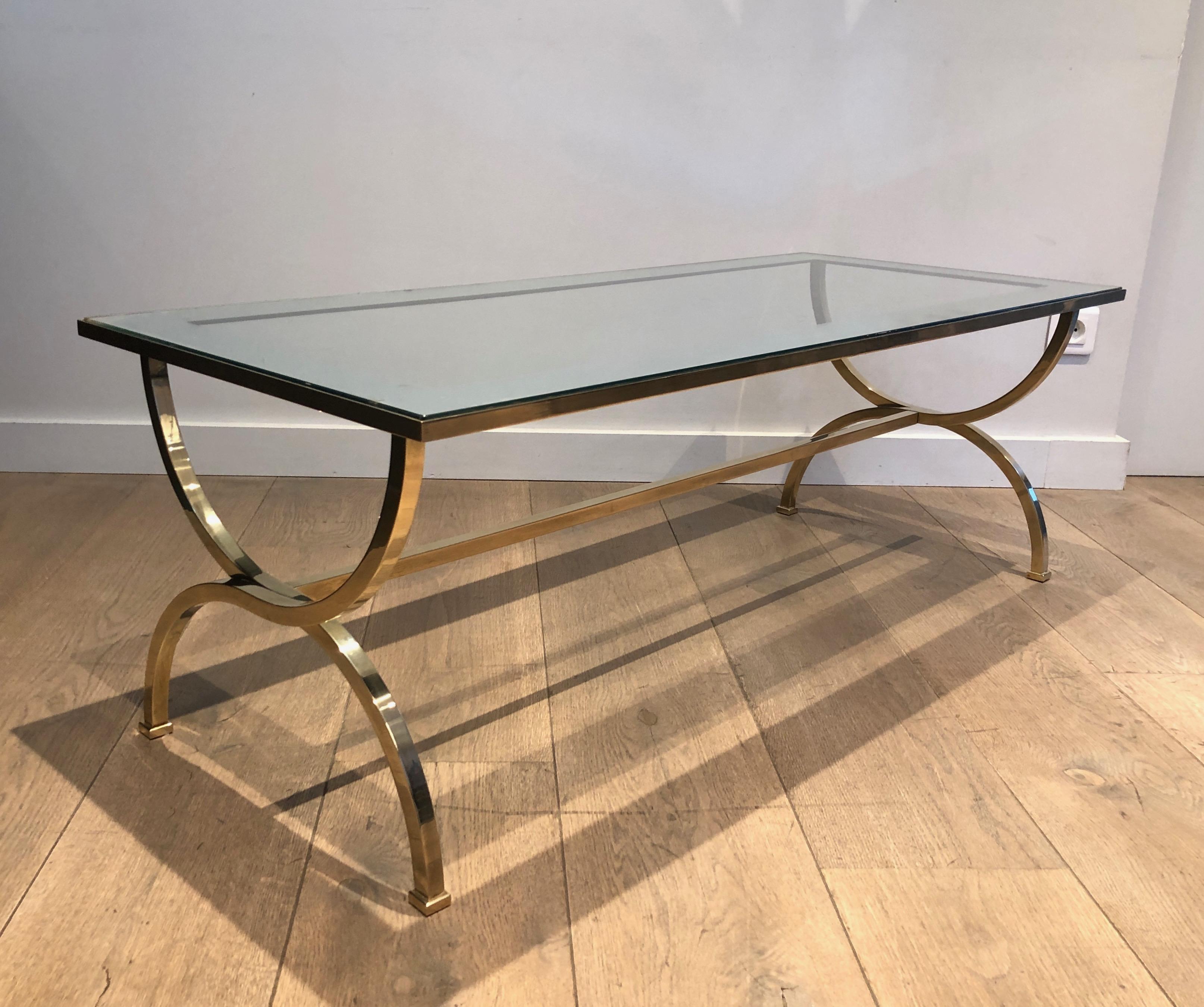 Bronzed Large Neoclassical Style Brass Coffee Table Attributed to Maison Jansen For Sale