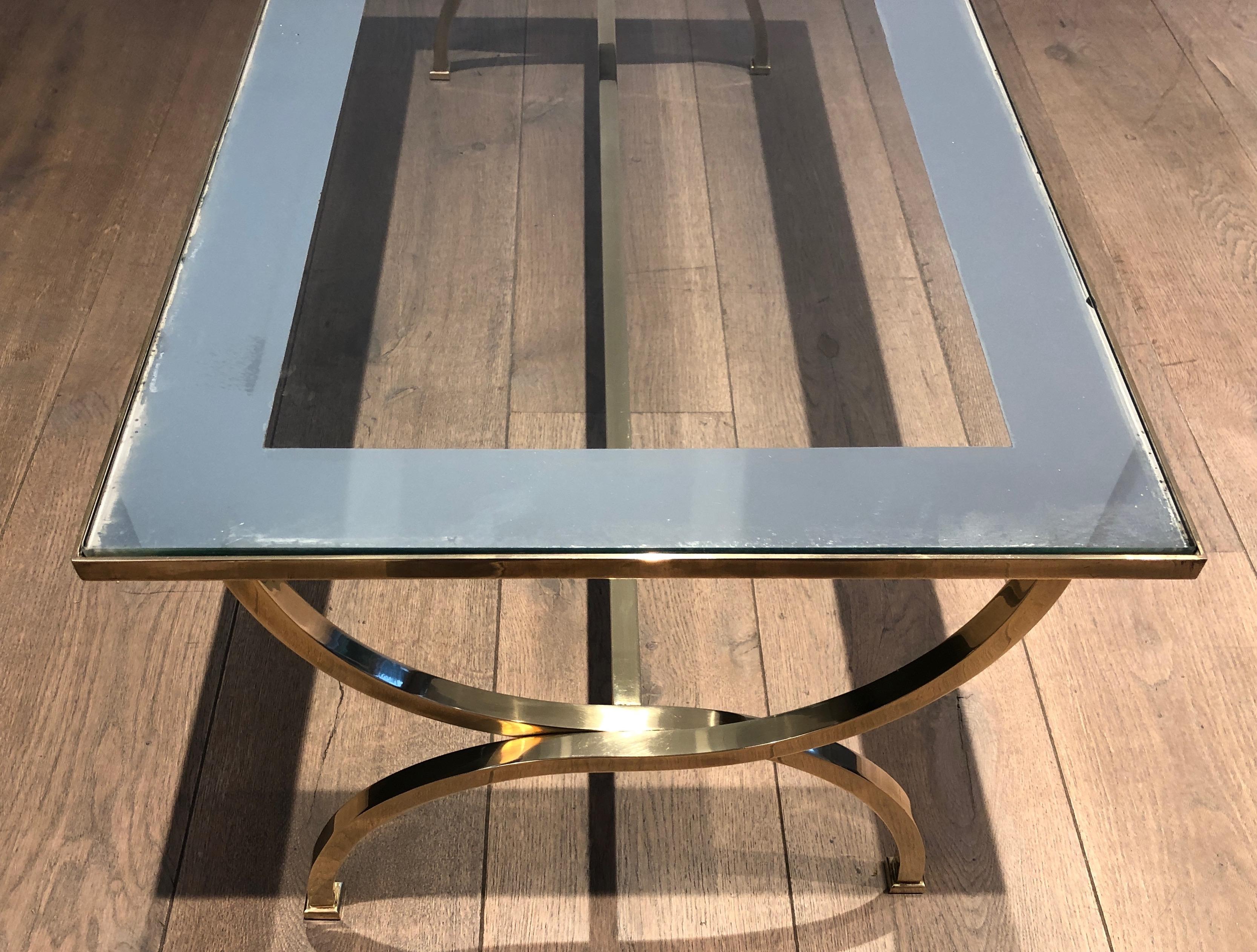 Large Neoclassical Style Brass Coffee Table Attributed to Maison Jansen For Sale 3