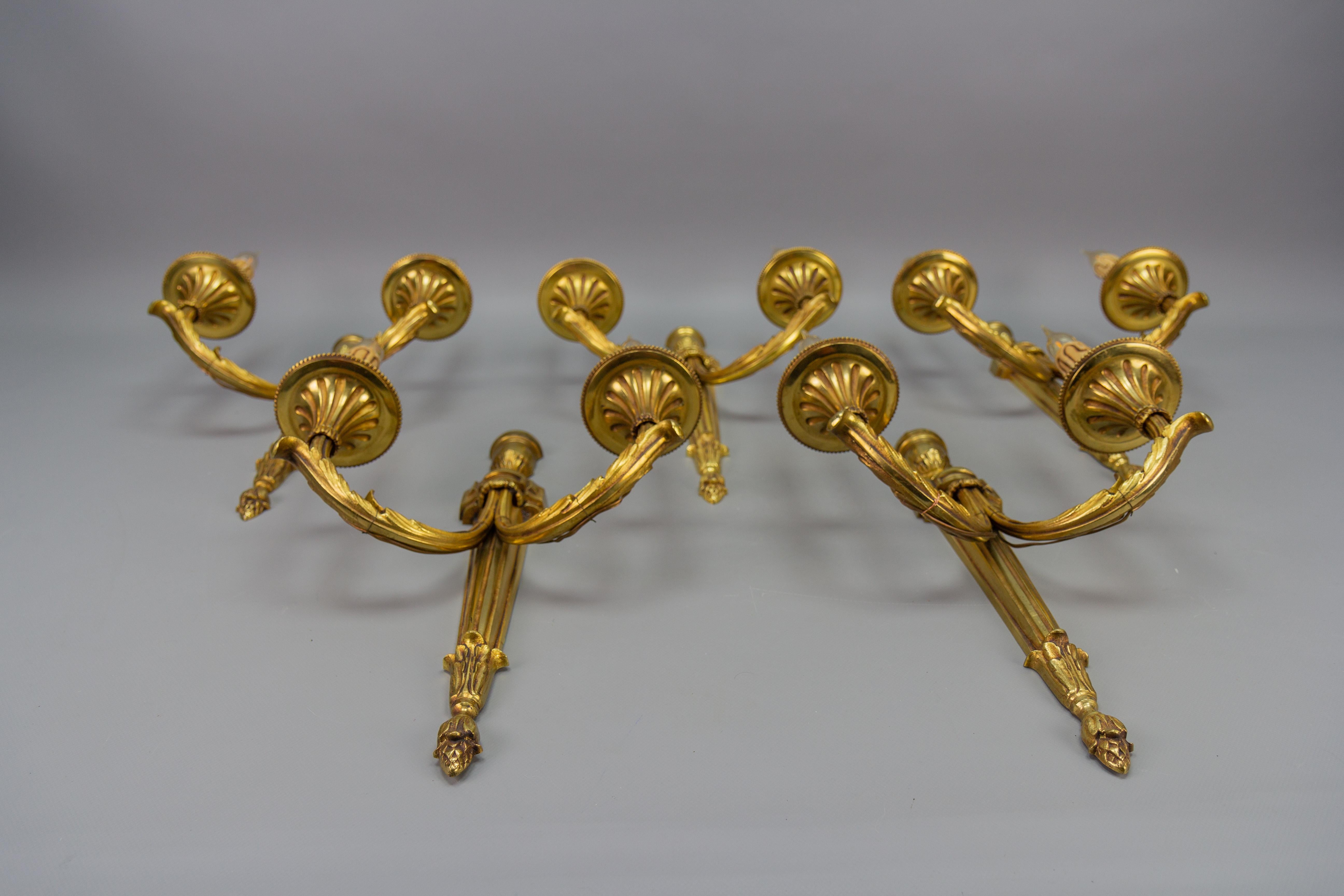 Large Neoclassical Style Bronze Double Arm Wall Sconce For Sale 5