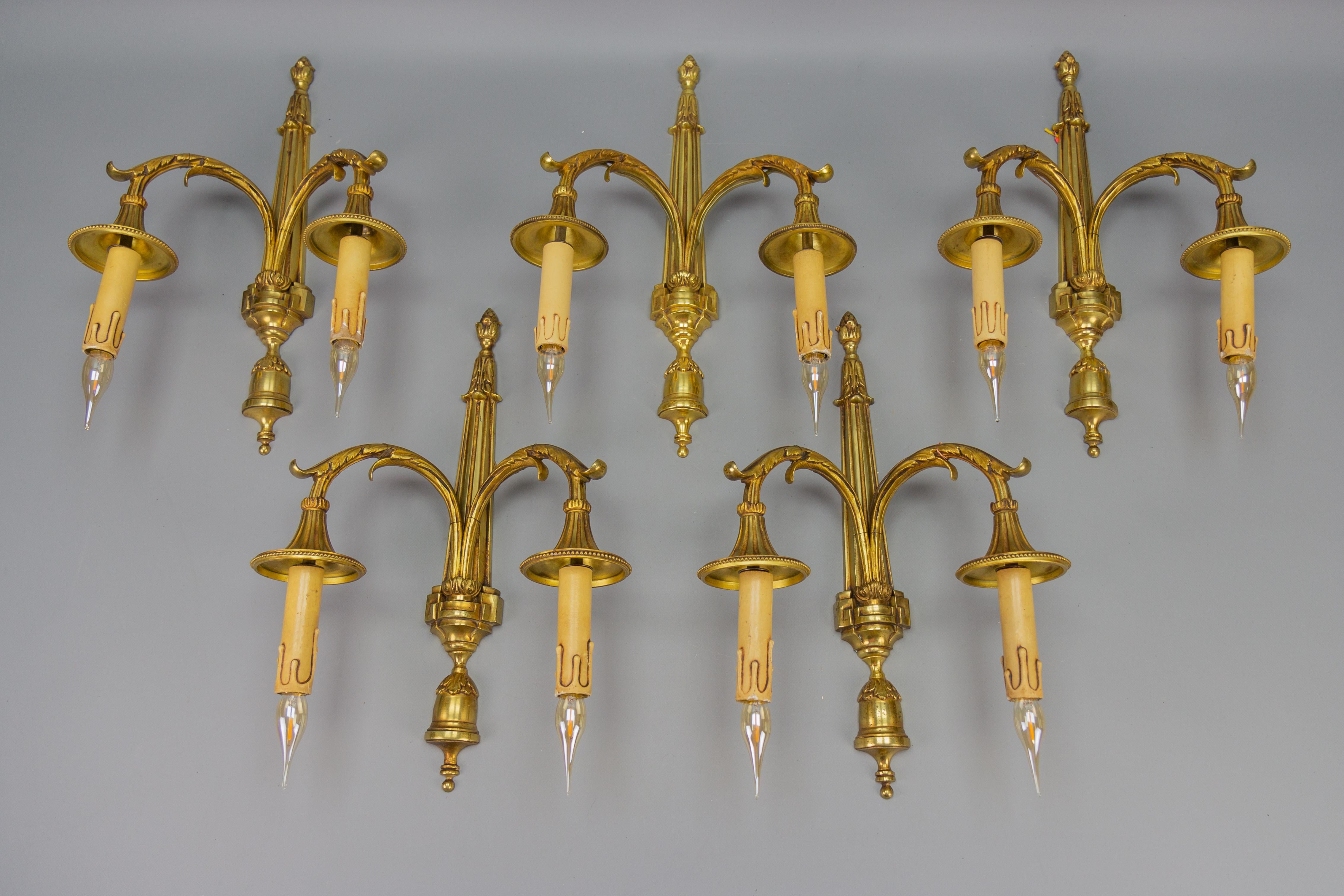Large Neoclassical Style Bronze Double Arm Wall Sconce For Sale 7