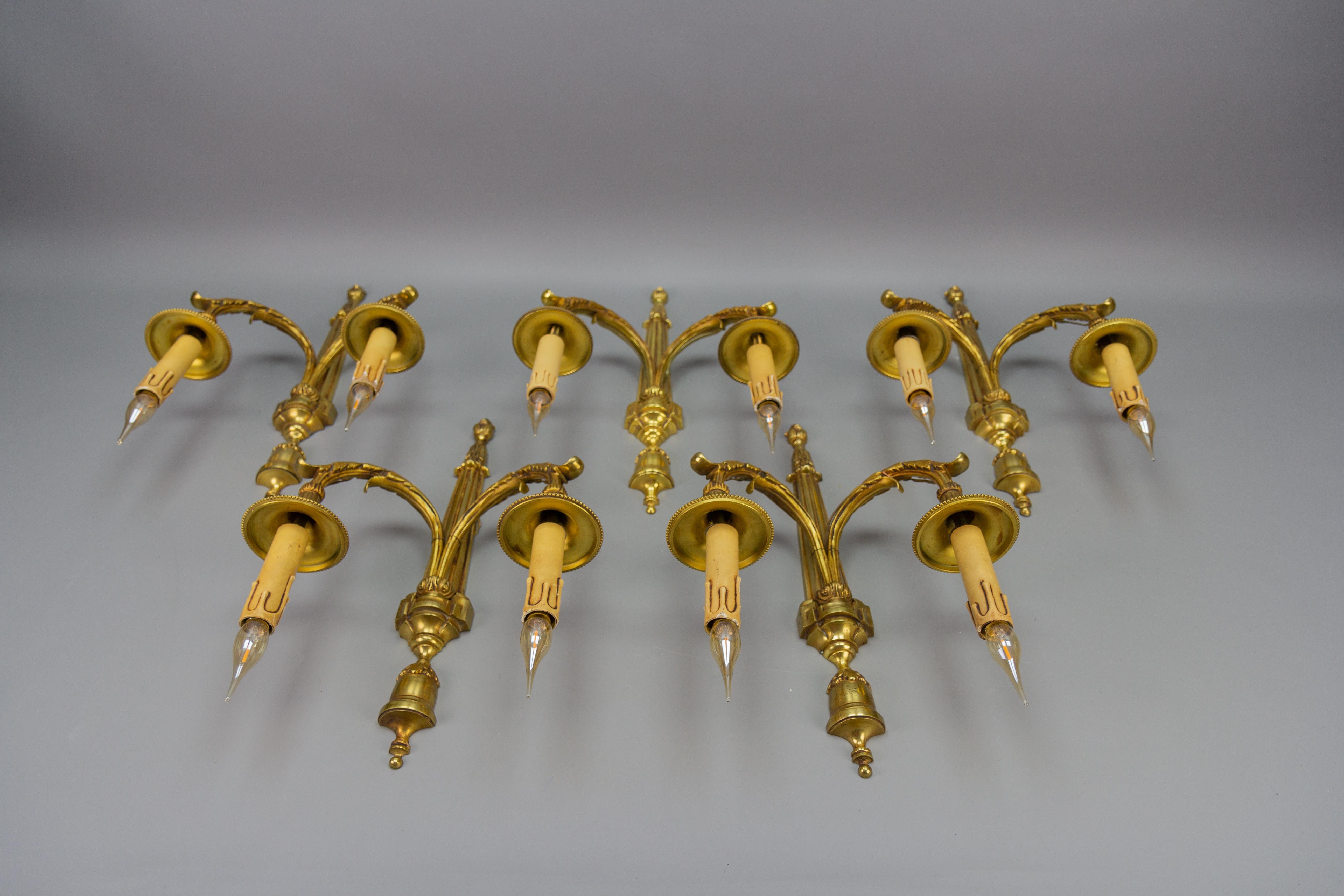 Large Neoclassical Style Bronze Double Arm Wall Sconce For Sale 8