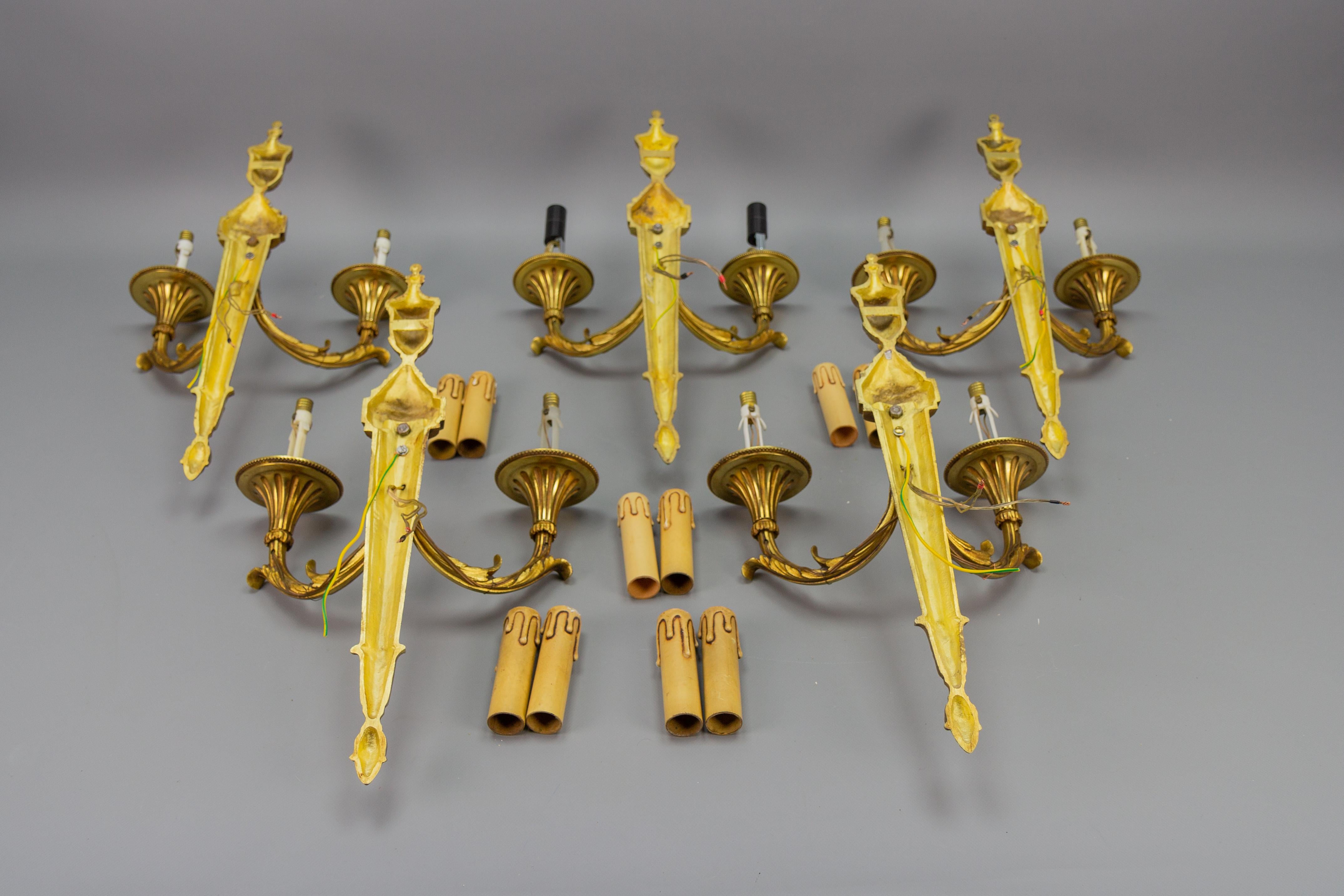 Large Neoclassical Style Bronze Double Arm Wall Sconce For Sale 11
