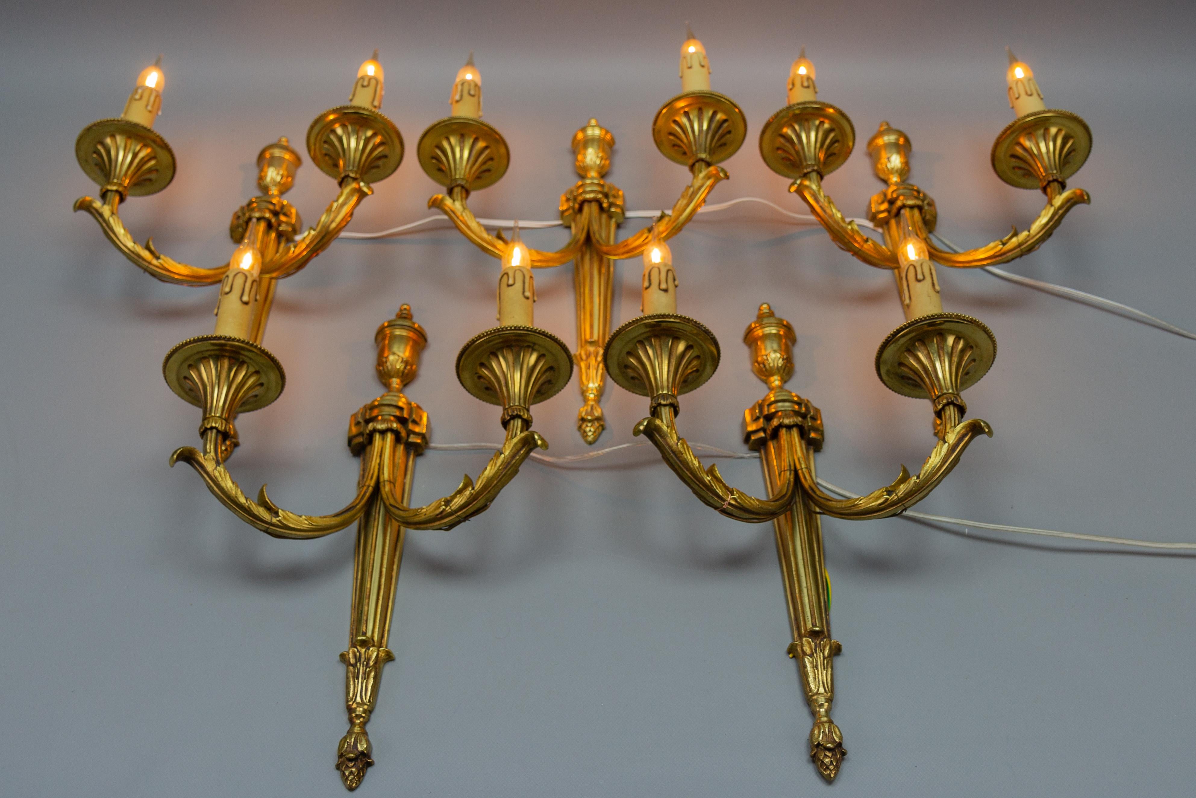Late 20th Century Large Neoclassical Style Bronze Double Arm Wall Sconce For Sale