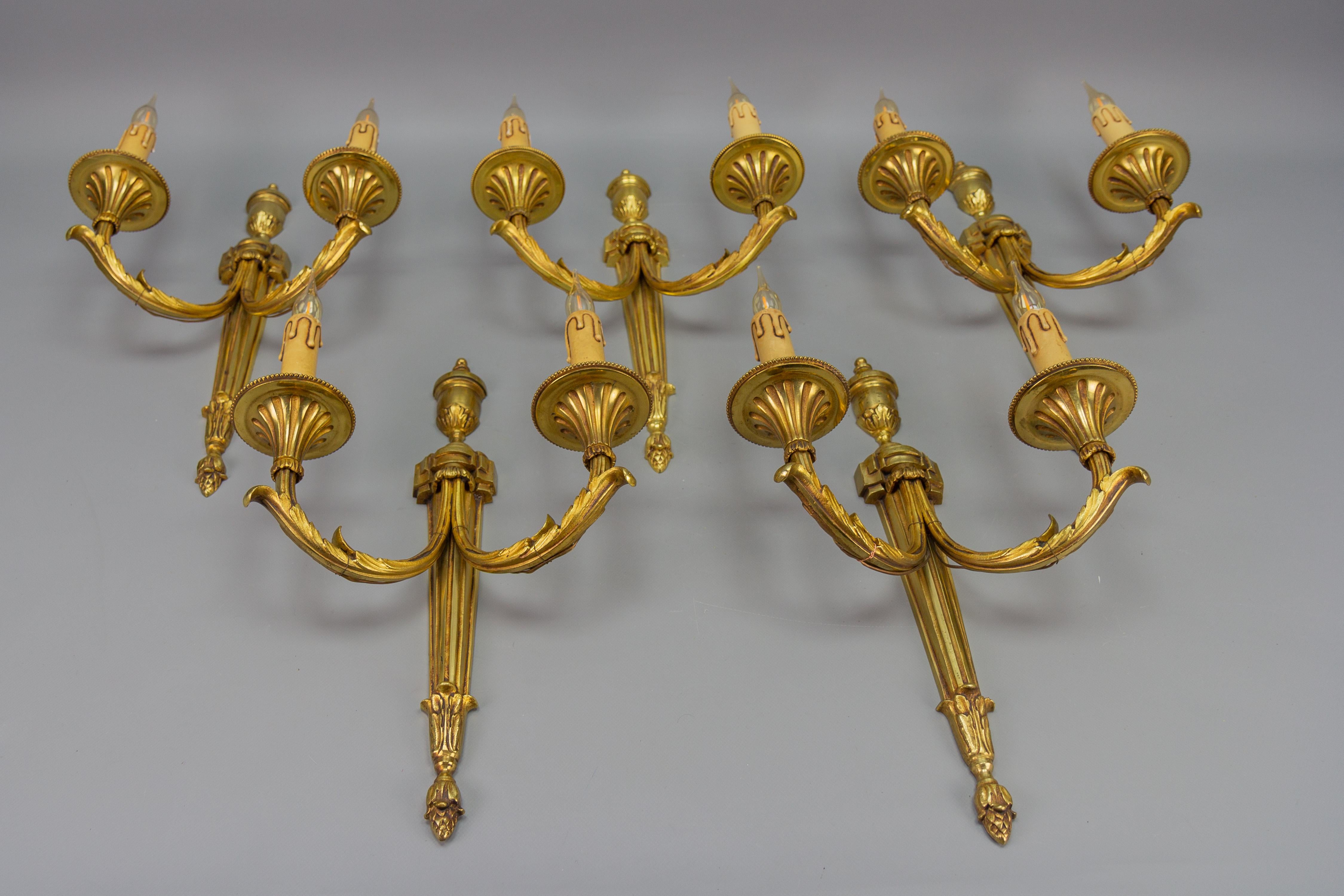 Large Neoclassical Style Bronze Double Arm Wall Sconce For Sale 1