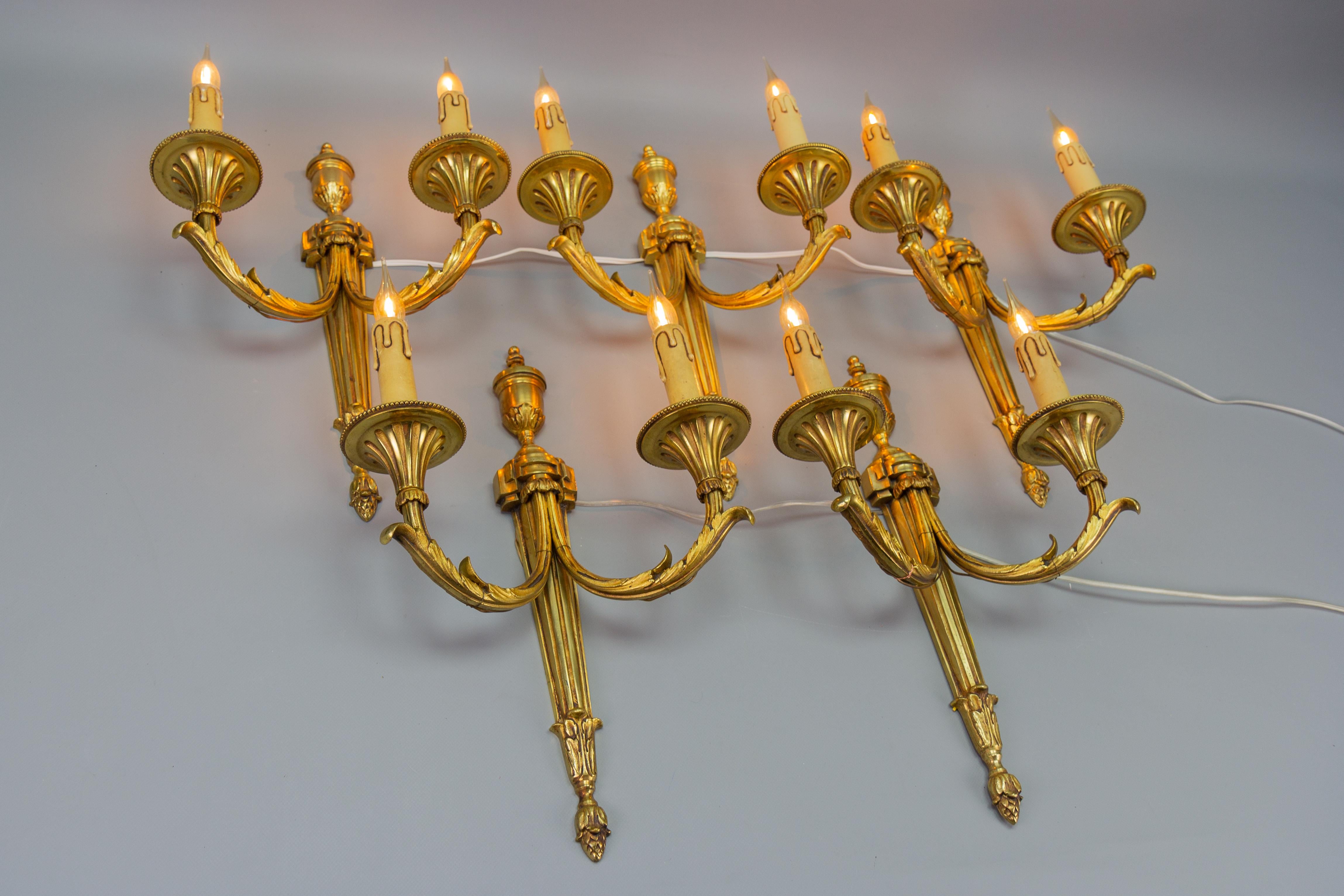 Large Neoclassical Style Bronze Double Arm Wall Sconce For Sale 4