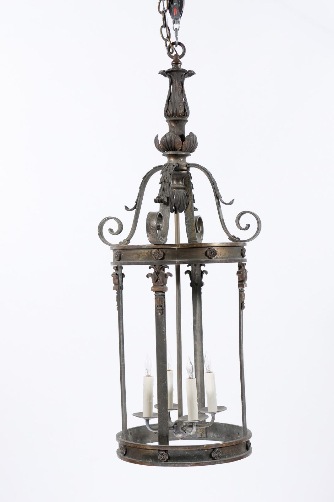 Large Neoclassical Style Bronze Lantern with 4 Lights, ca. 1900 For Sale 7