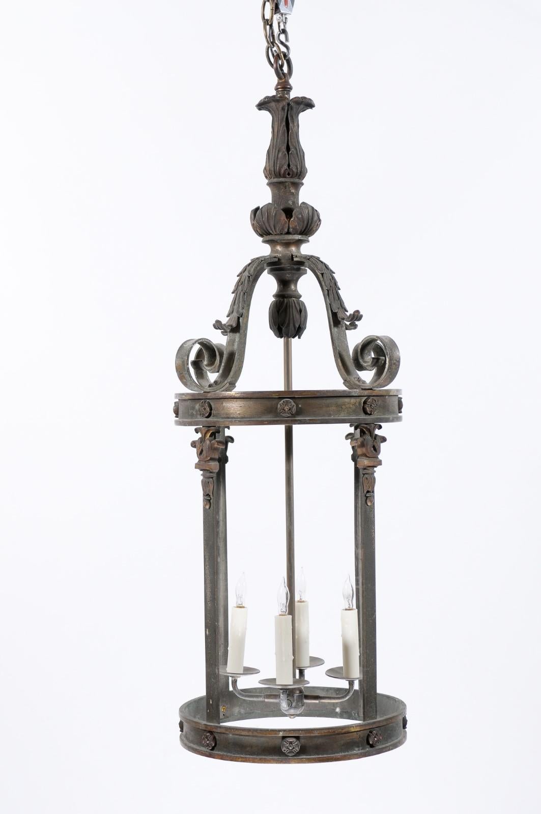 Large Neoclassical Style Bronze Lantern with 4 Lights, ca. 1900 For Sale 8