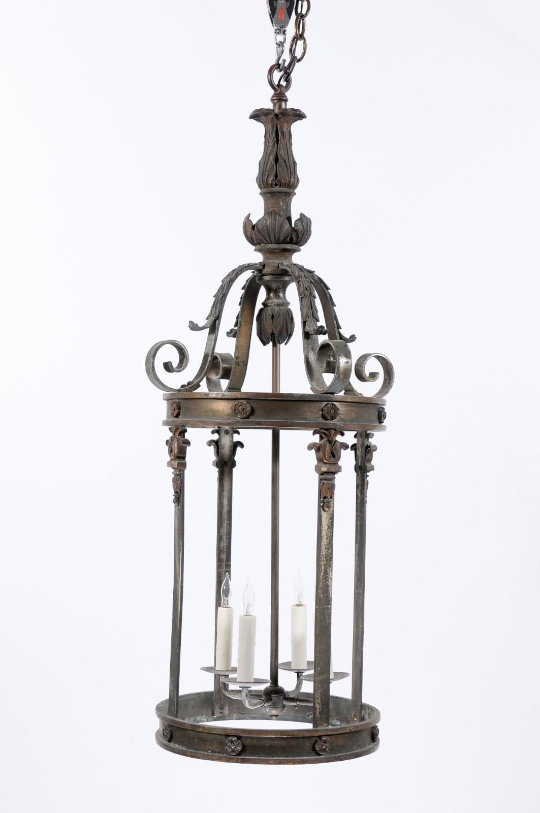 Large Neoclassical Style Bronze Lantern with 4 Lights, ca. 1900 For Sale 9