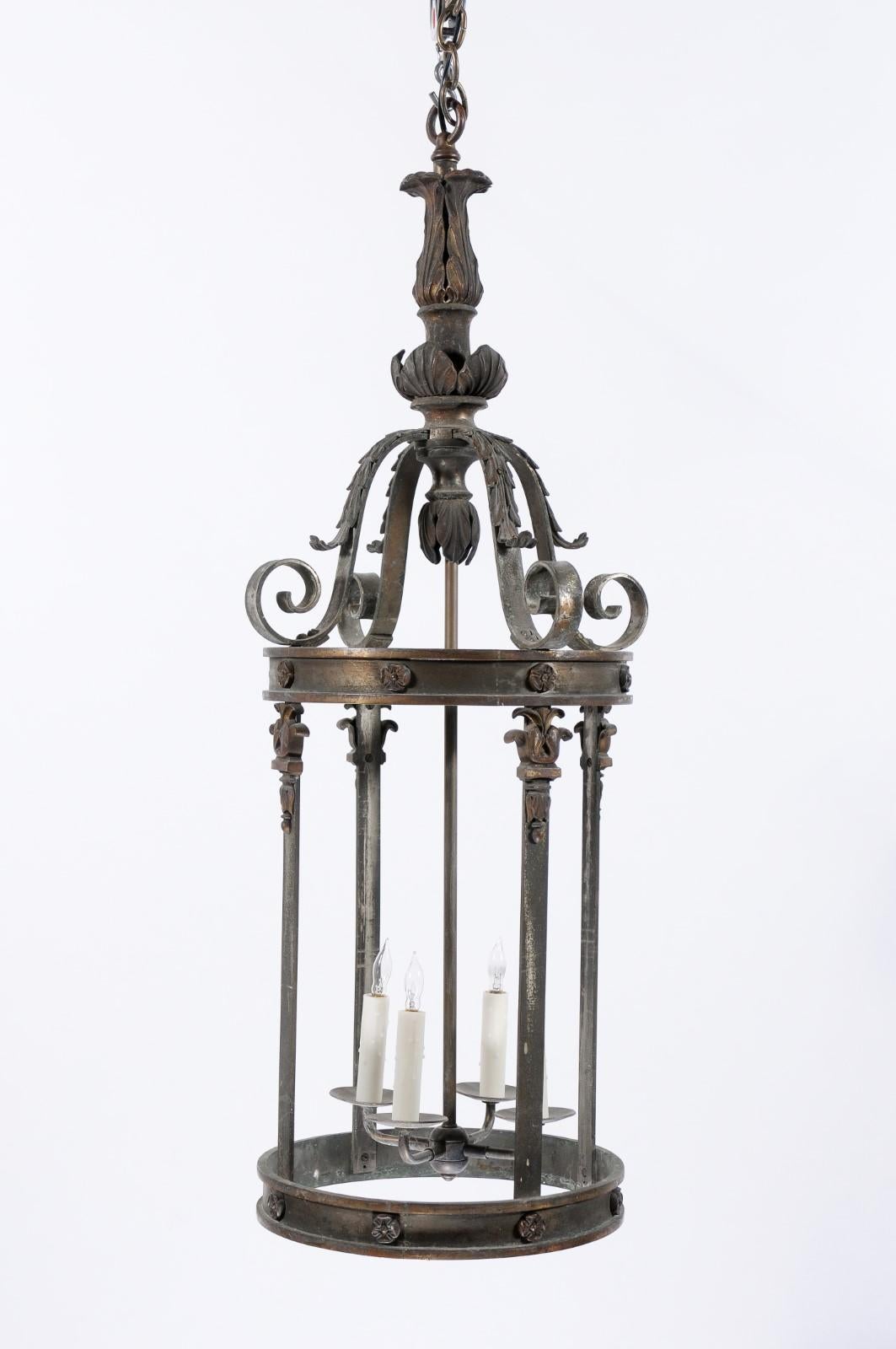 Large Neoclassical Style Bronze Lantern with 4 Lights, ca. 1900 For Sale 10