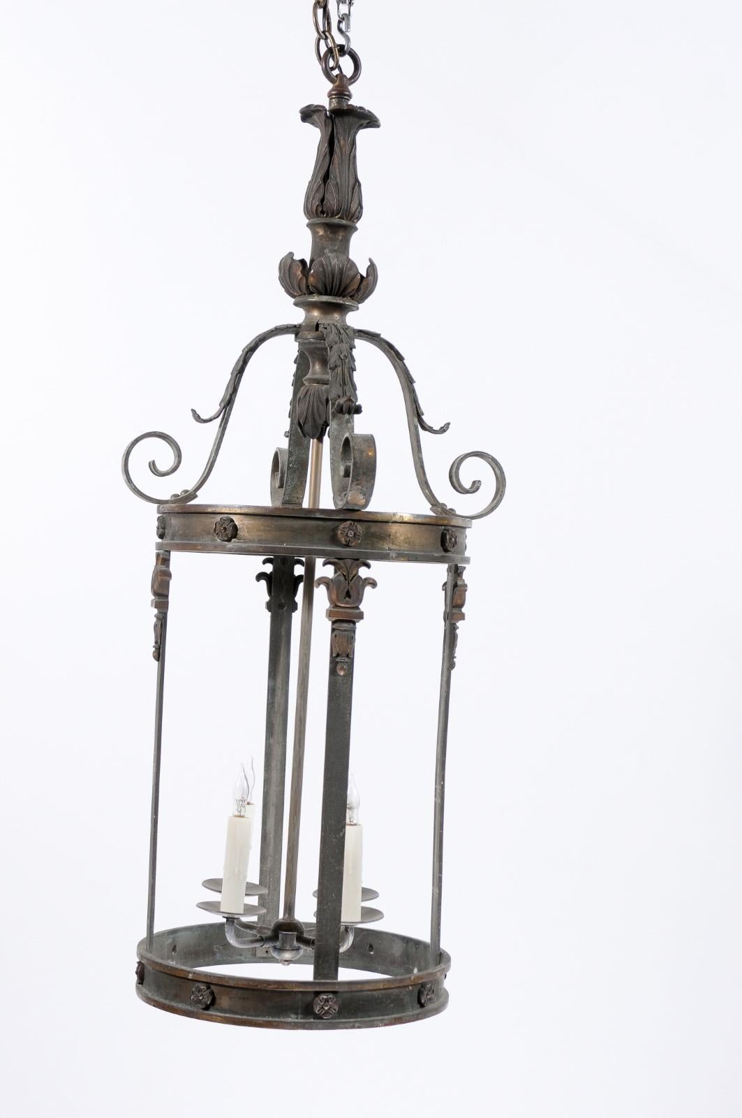 Large Neoclassical Style Bronze Lantern with 4 Lights, ca. 1900 For Sale 11