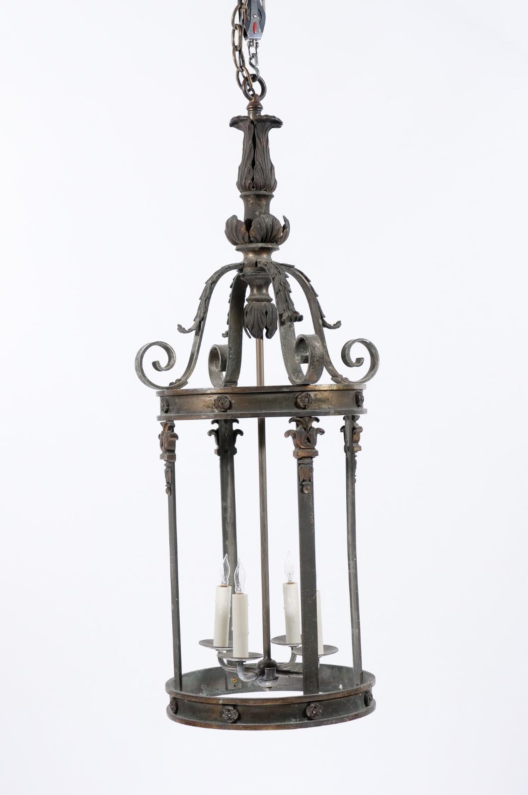 20th Century Large Neoclassical Style Bronze Lantern with 4 Lights, ca. 1900 For Sale