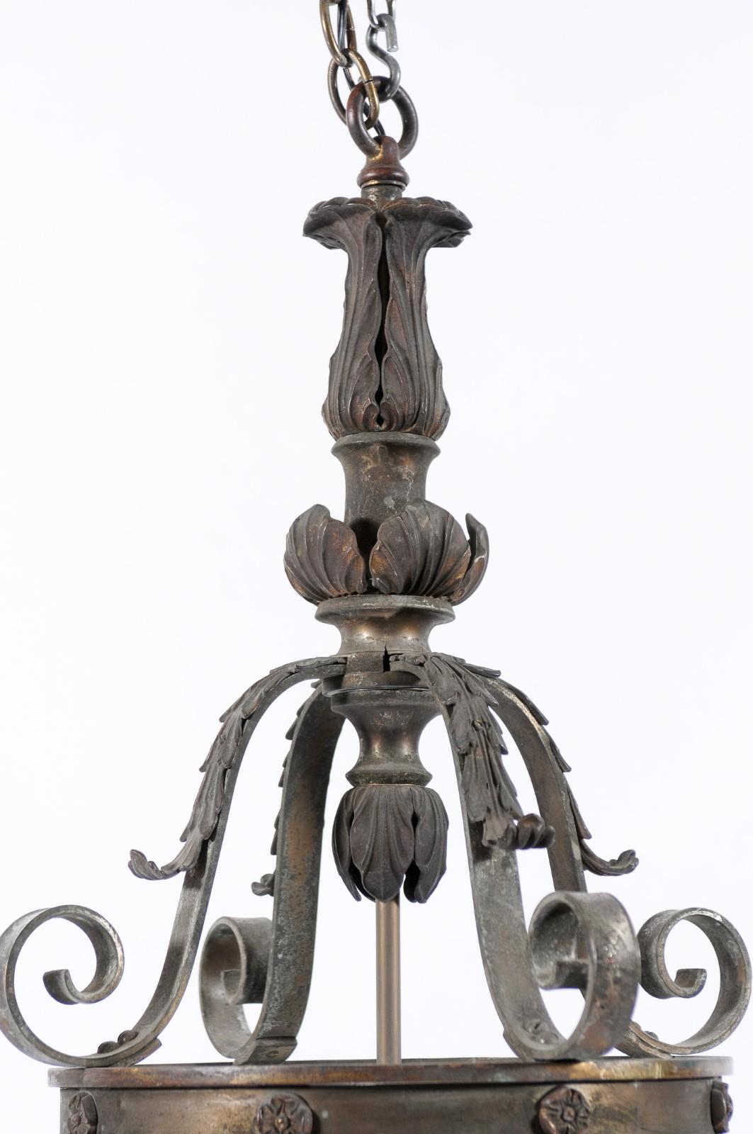 Large Neoclassical Style Bronze Lantern with 4 Lights, ca. 1900 For Sale 1