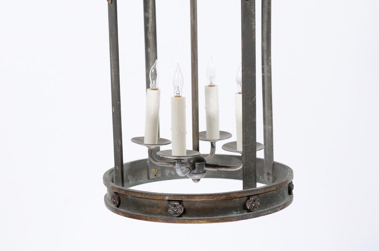 Large Neoclassical Style Bronze Lantern with 4 Lights, ca. 1900 For Sale 3
