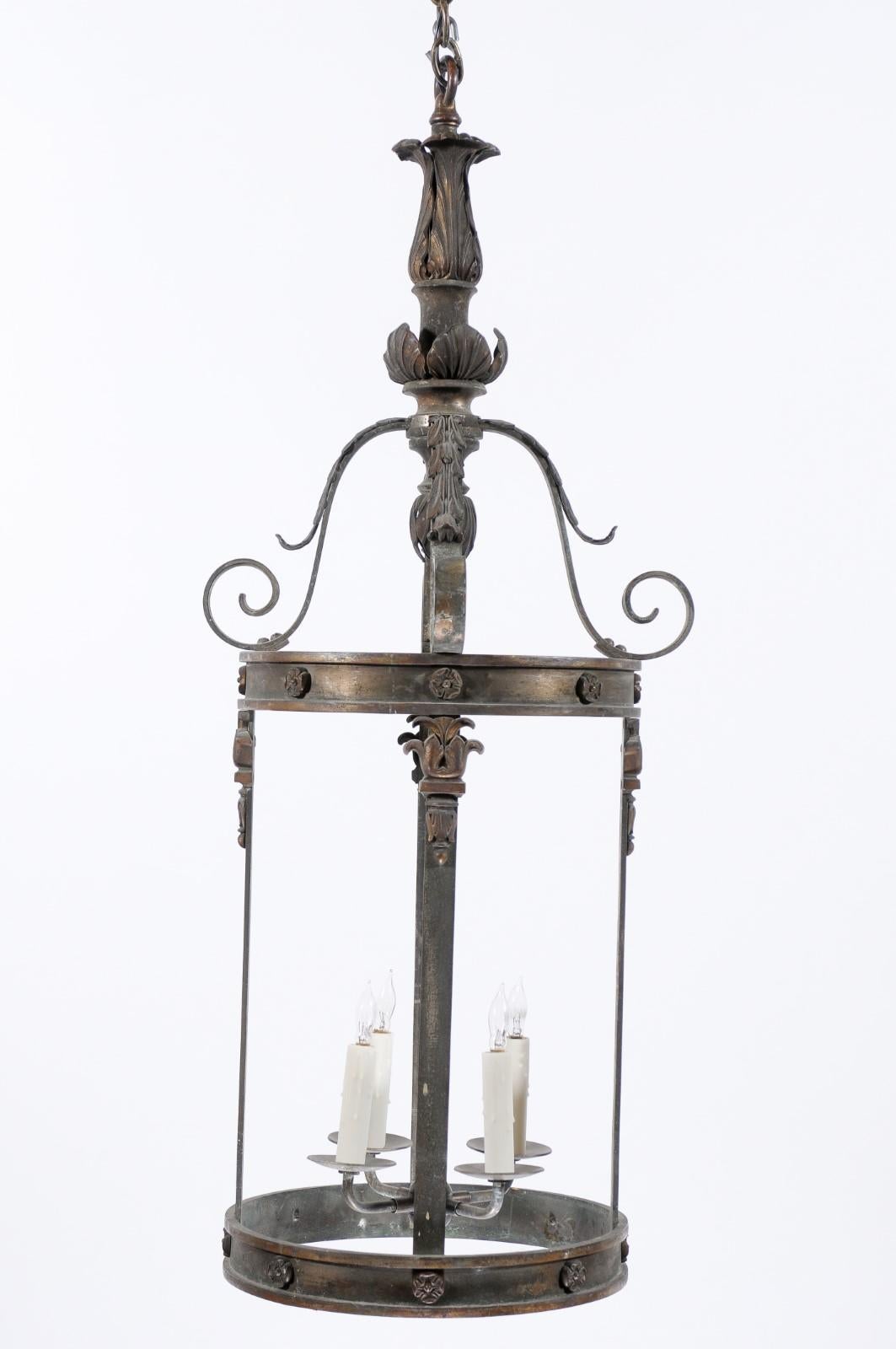 Large Neoclassical Style Bronze Lantern with 4 Lights, ca. 1900 For Sale 5