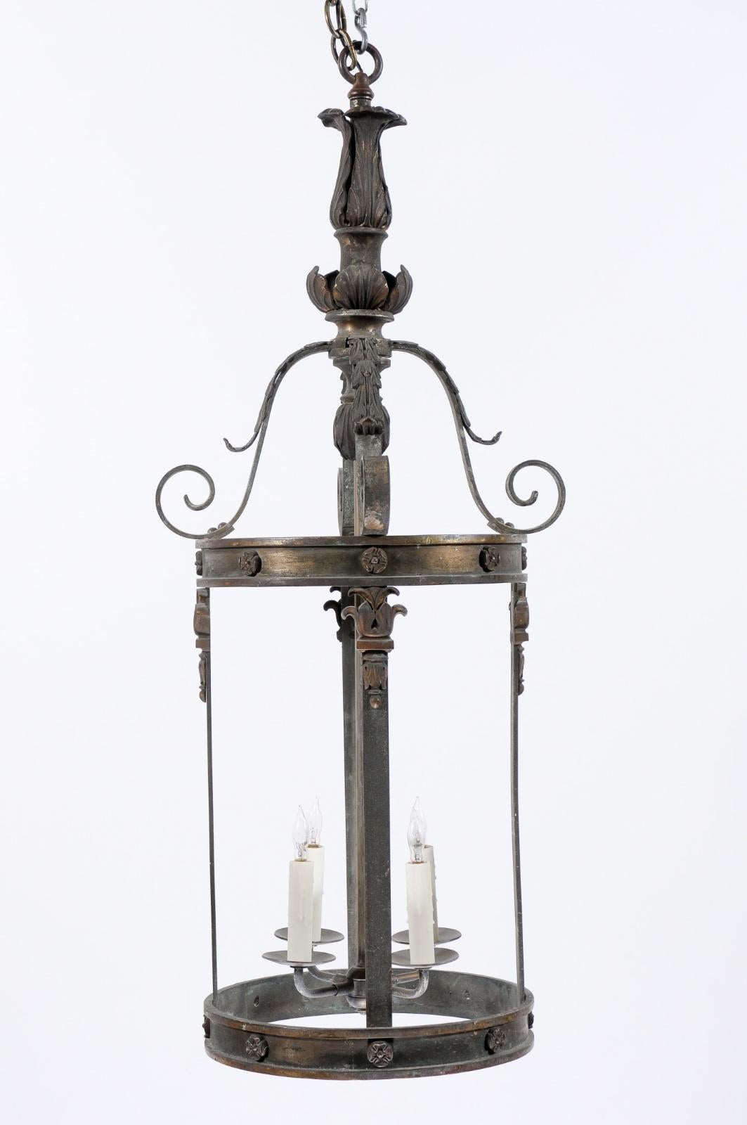 Large Neoclassical Style Bronze Lantern with 4 Lights, ca. 1900 For Sale 6