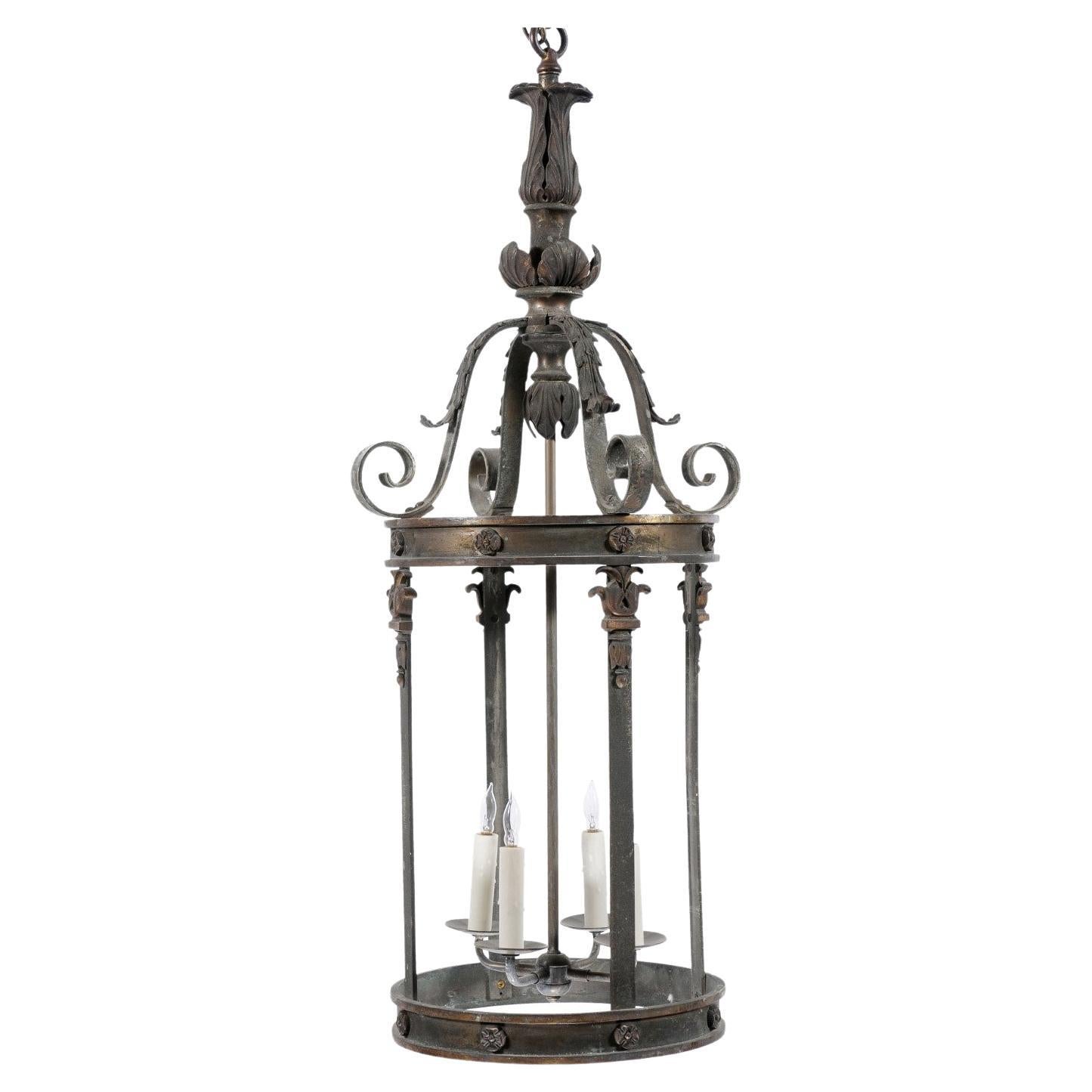 Large Neoclassical Style Bronze Lantern with 4 Lights, ca. 1900