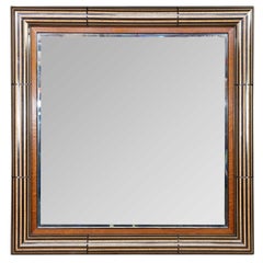 Grande specchio da parete in stile neoclassico, in legno ebanizzato e radiosa con intarsi a marquetry