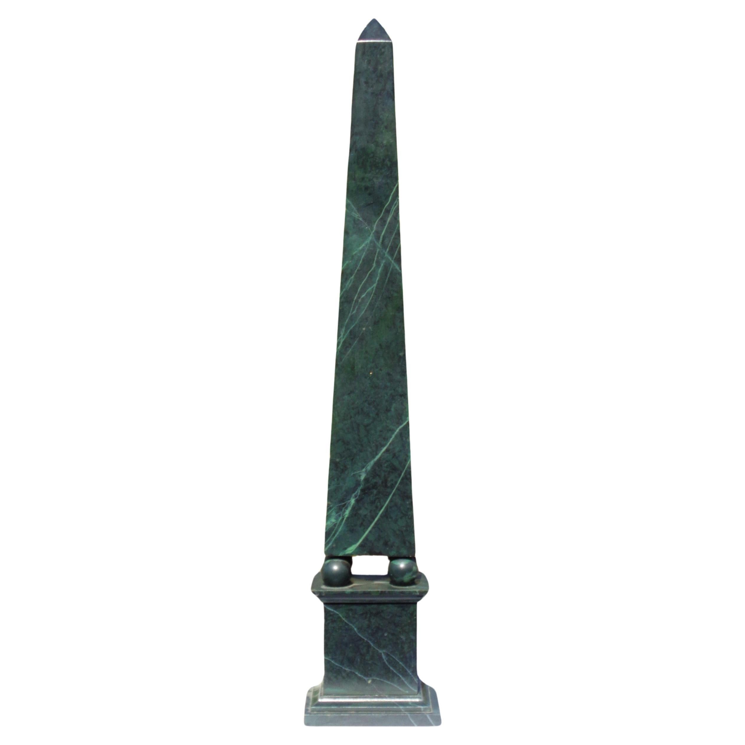 Hand-Crafted Large Neoclassical Style Green Marbleized Wood Obelisk, 1960's For Sale