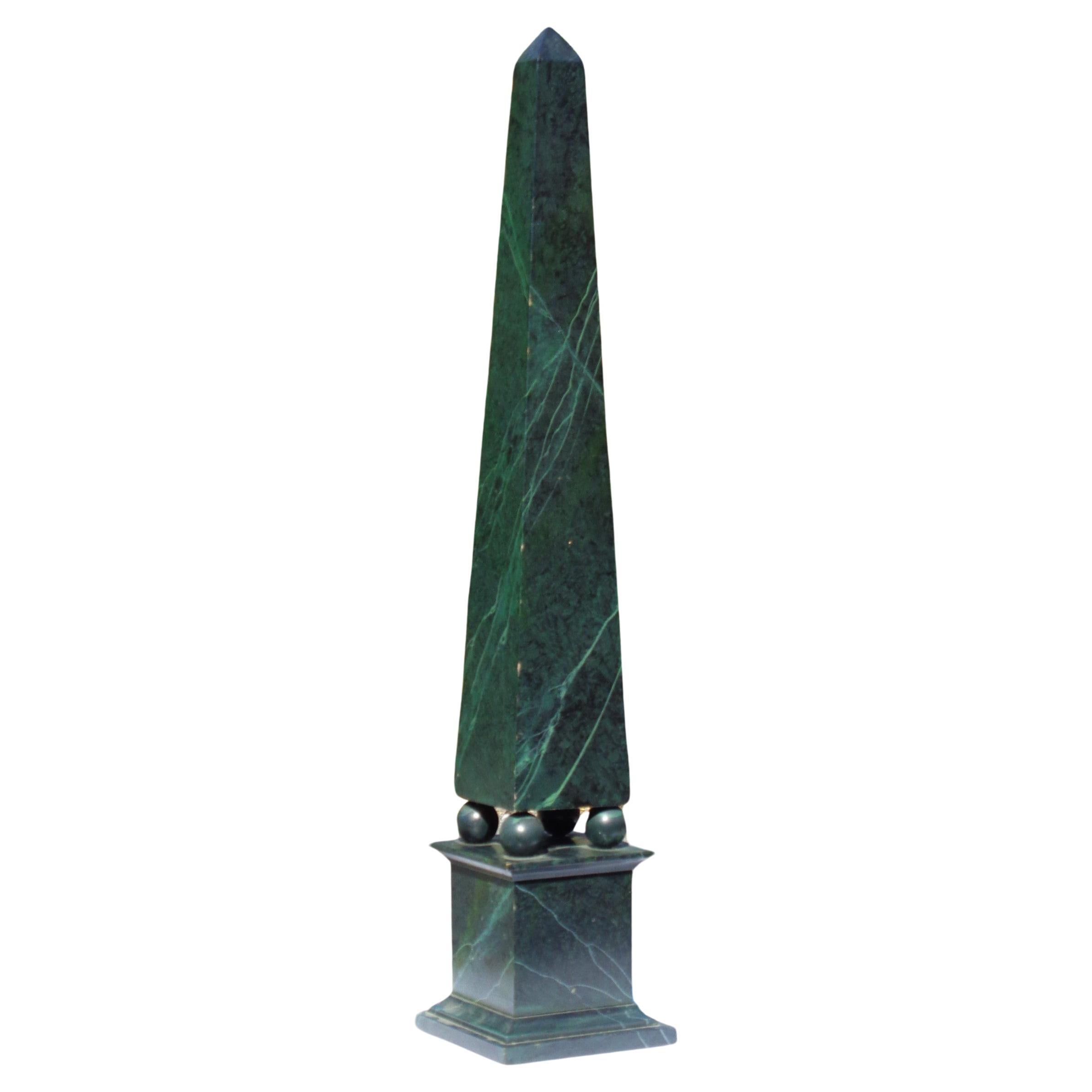 Large Neoclassical Style Green Marbleized Wood Obelisk, 1960's For Sale