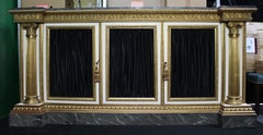 Large Neoclassical Style Gilt and Painted Credenza with Simulated Marble Top