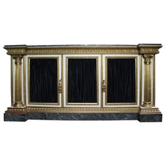 Large Neoclassical Style Gilt and Painted Credenza with Simulated Marble Top