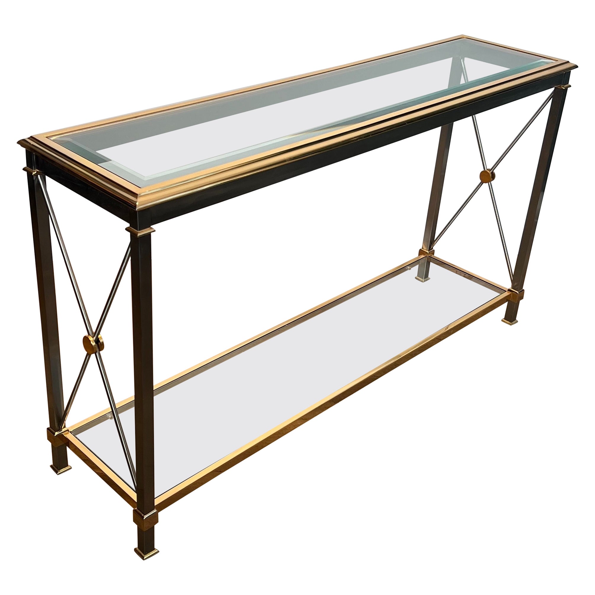 Large Neoclassical Style Gilt Brass and Gun Metal Console Table
