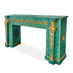 Large Neoclassical Style Gilt Bronze and Malachite Fireplace