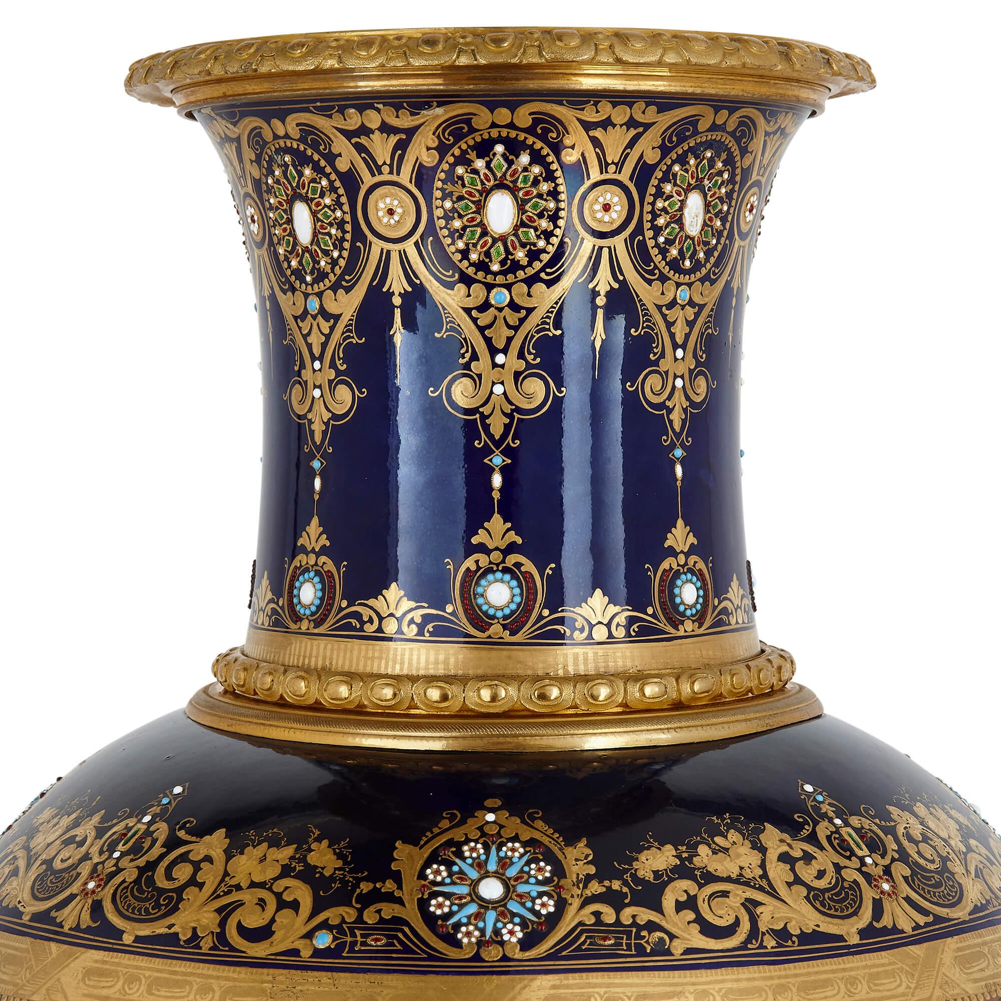 Large Neoclassical Style Gilt Bronze and Porcelain Vase In Good Condition For Sale In London, GB