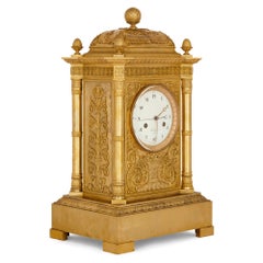Large Neoclassical Style Gilt Bronze Mantel Clock by Piolaine