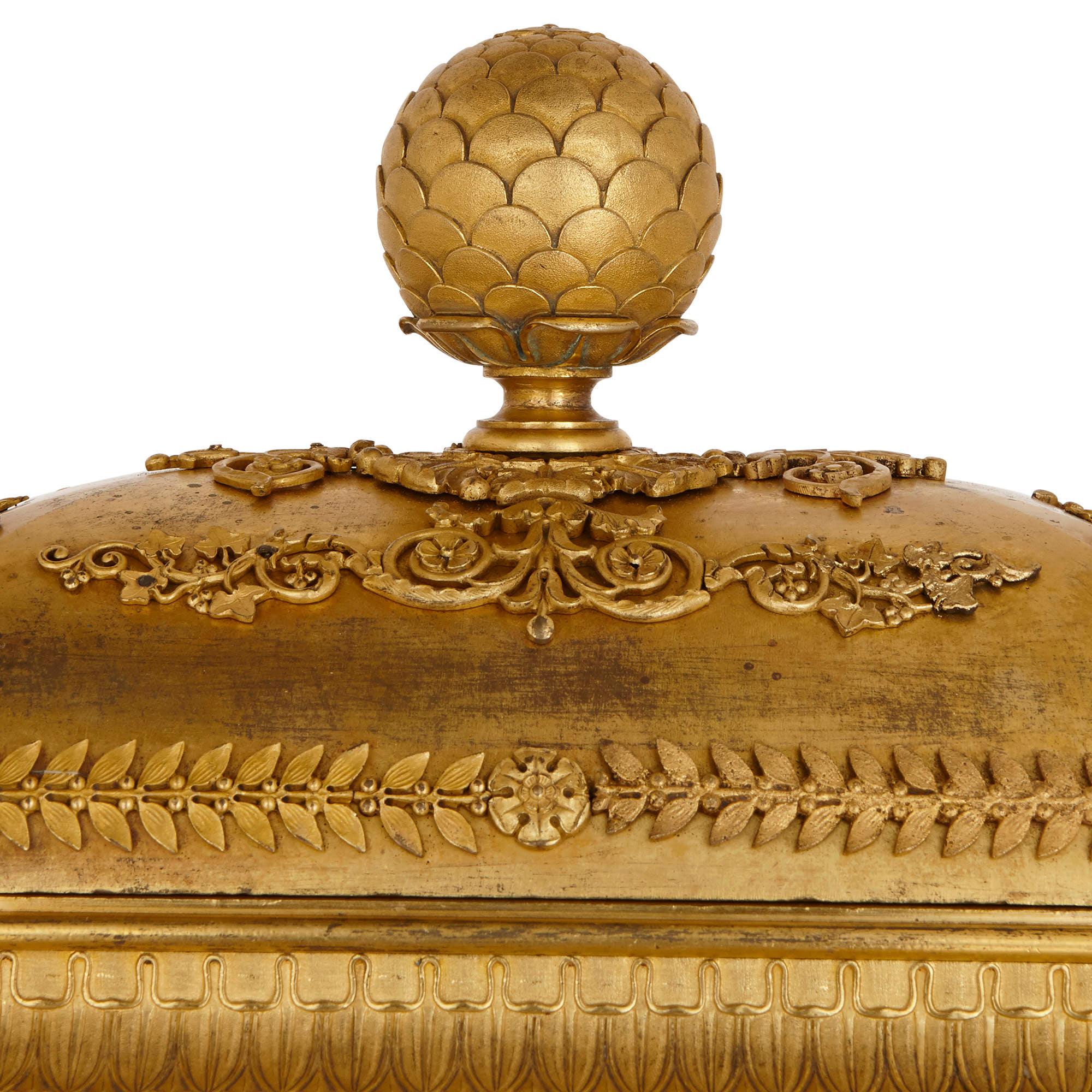Large Neoclassical Style Gilt Bronze Mantel Clock by Piolaine 1