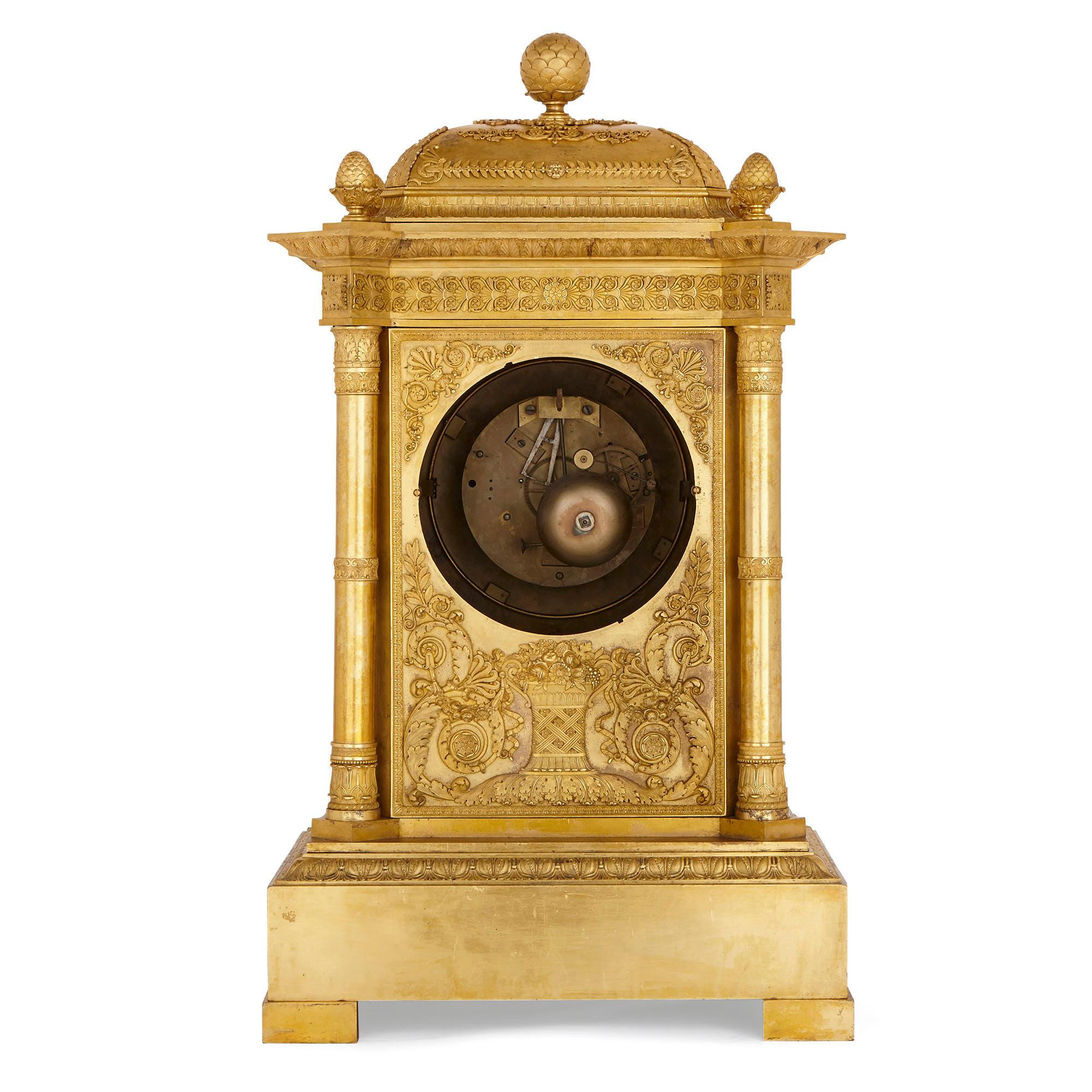 Large Neoclassical Style Gilt Bronze Mantel Clock by Piolaine For Sale 3