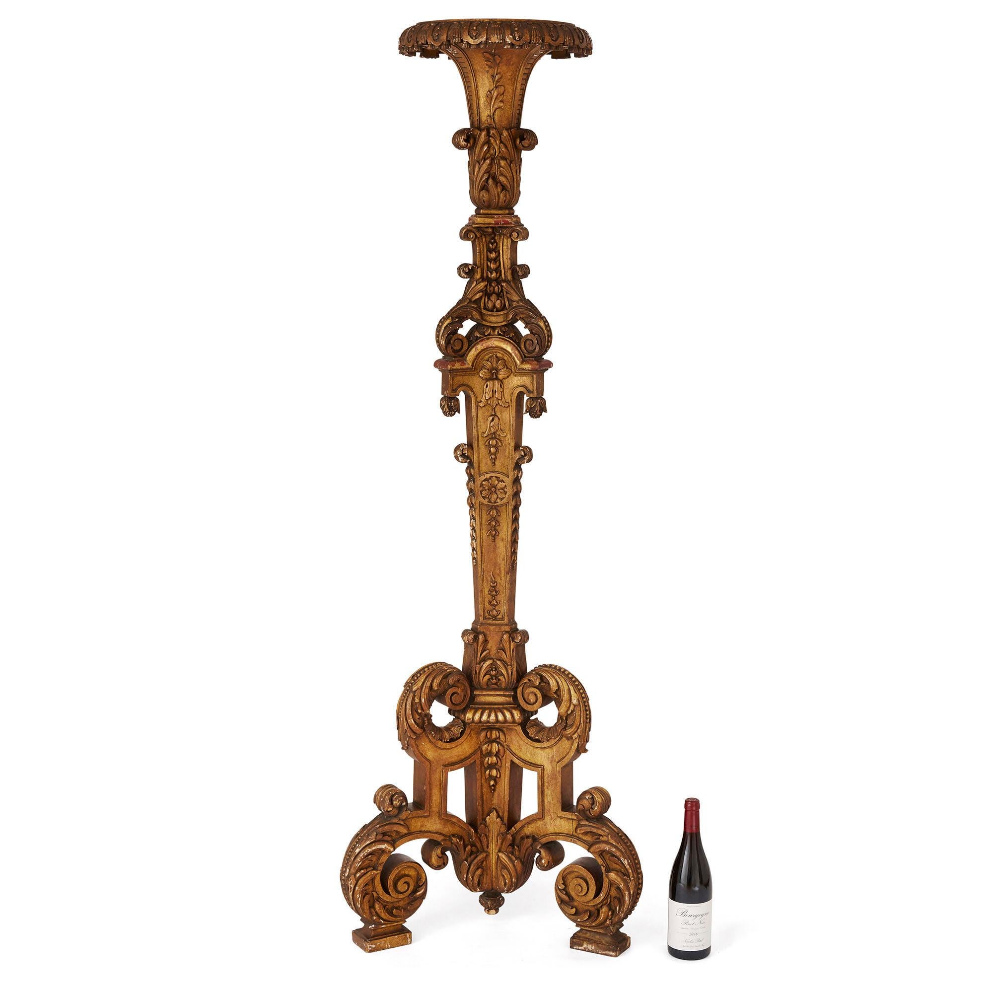 Large Neoclassical Style Giltwood Torchère For Sale 1