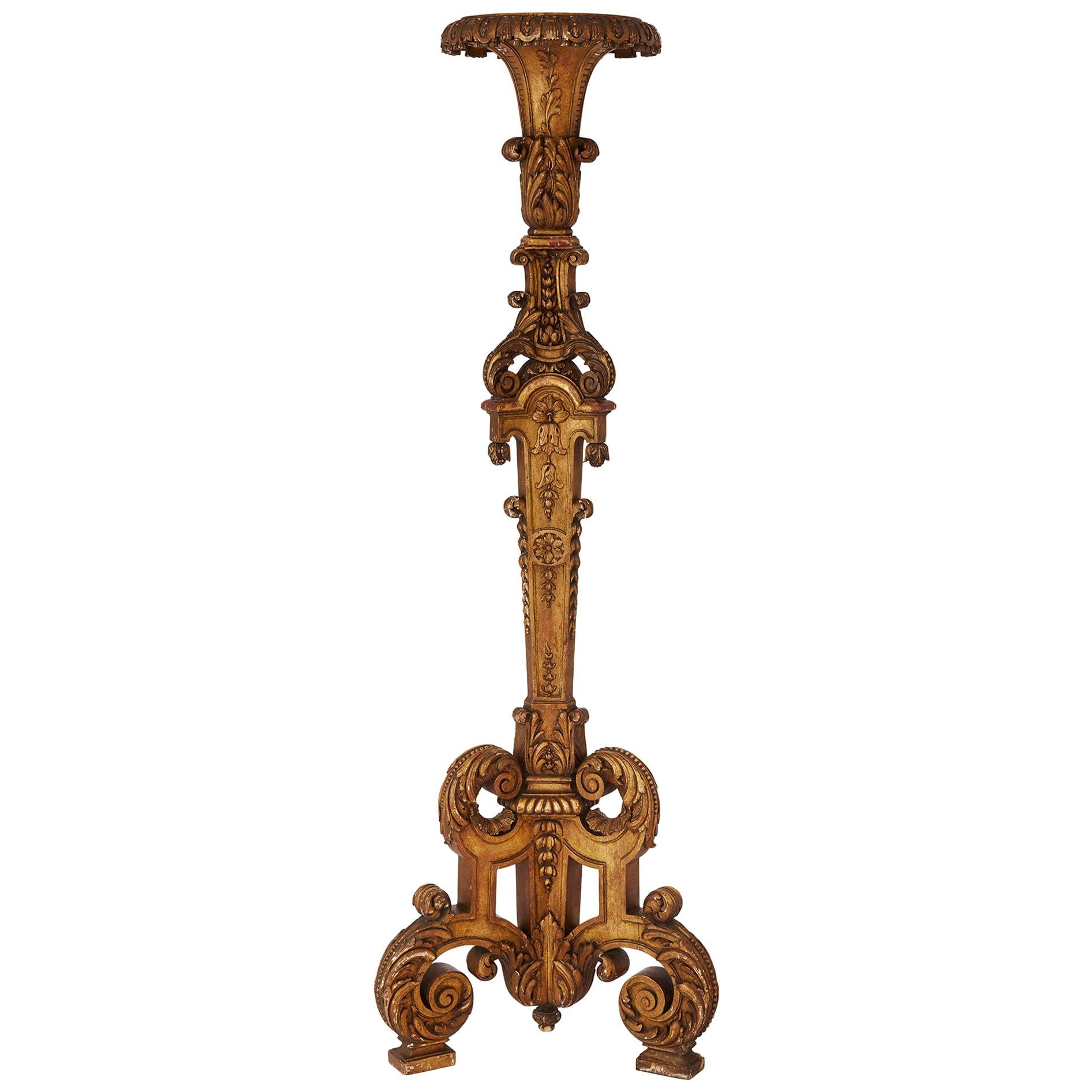 Large Neoclassical Style Giltwood Torchère For Sale