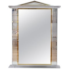 Large 'Neoclassical' Style Lucite / Acrylic and Brass Wall Mirror, circa 1970s