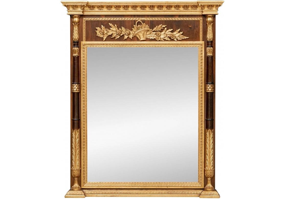 Large Neoclassical Style Mahogany and Gilt Beveled Pier Mirror by LaBarge For Sale 9