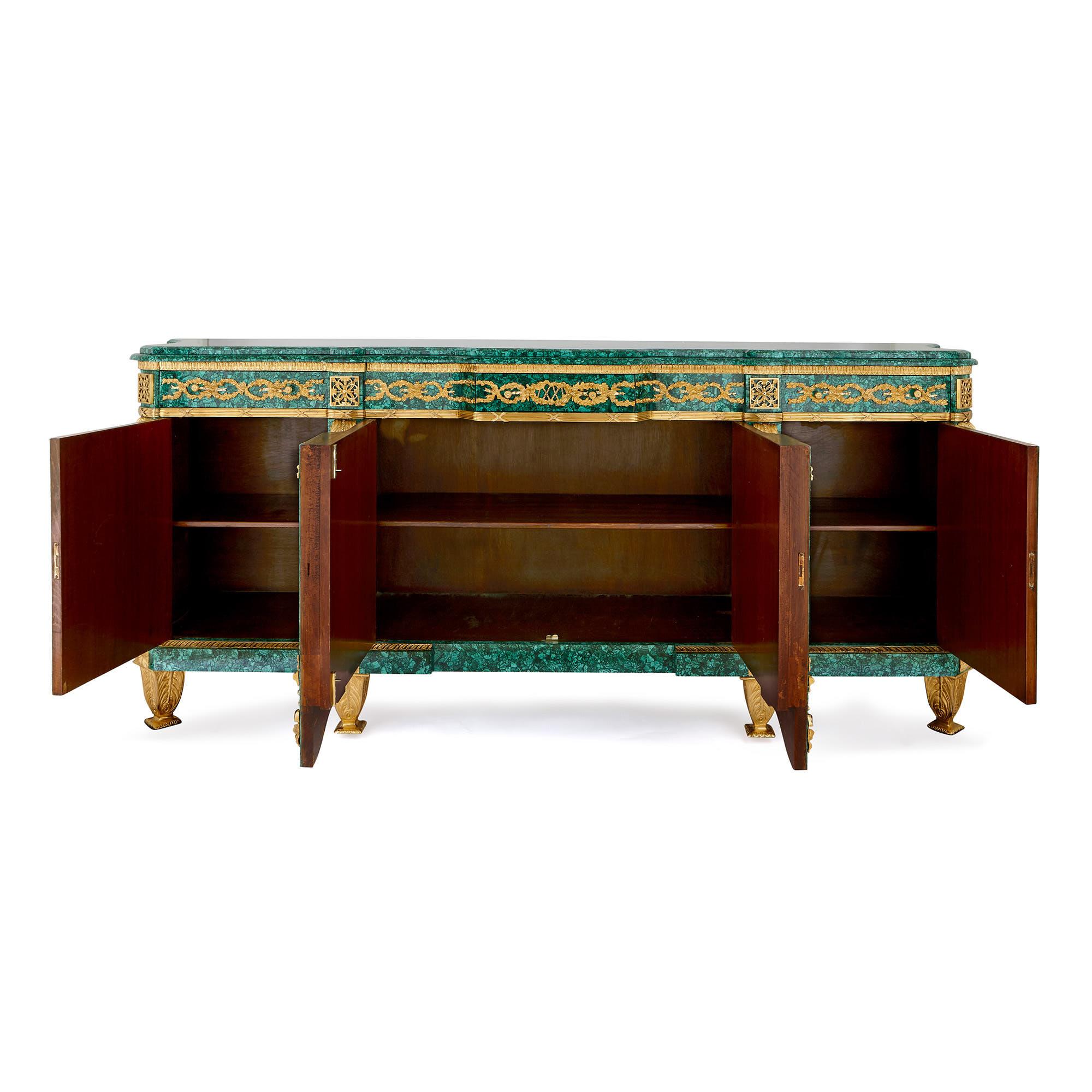 French Large Neoclassical Style Malachite and Gilt Bronze Cabinet