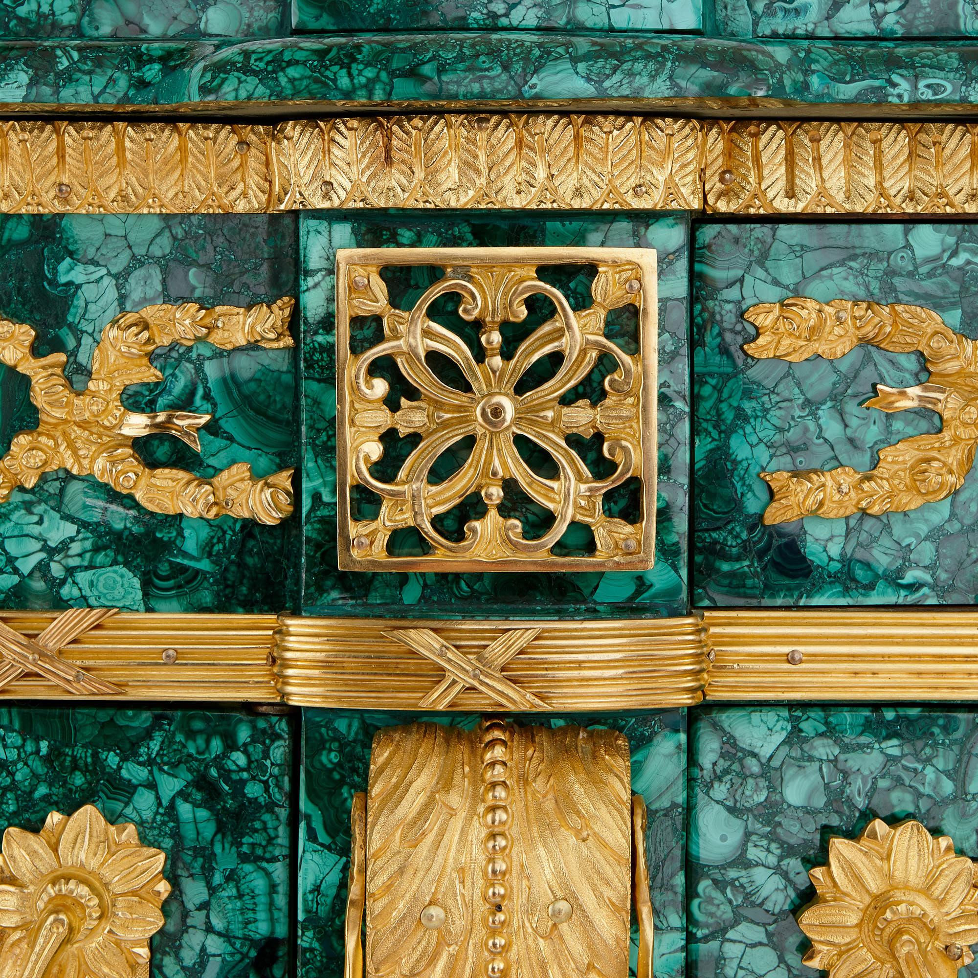 Large Neoclassical Style Malachite and Gilt Bronze Cabinet 1
