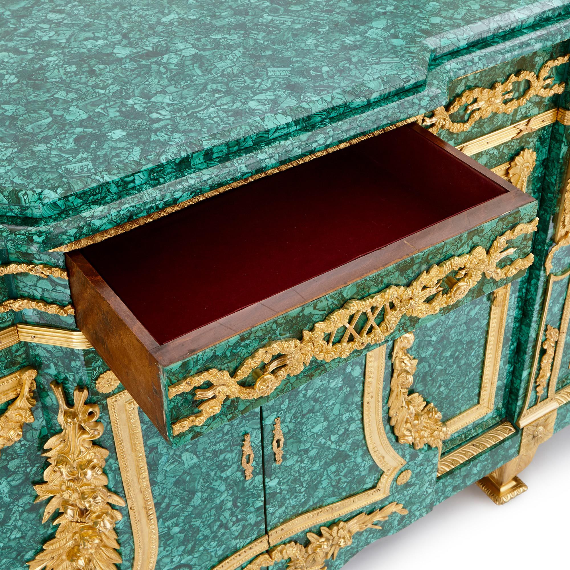 Large Neoclassical Style Malachite and Gilt Bronze Cabinet 2