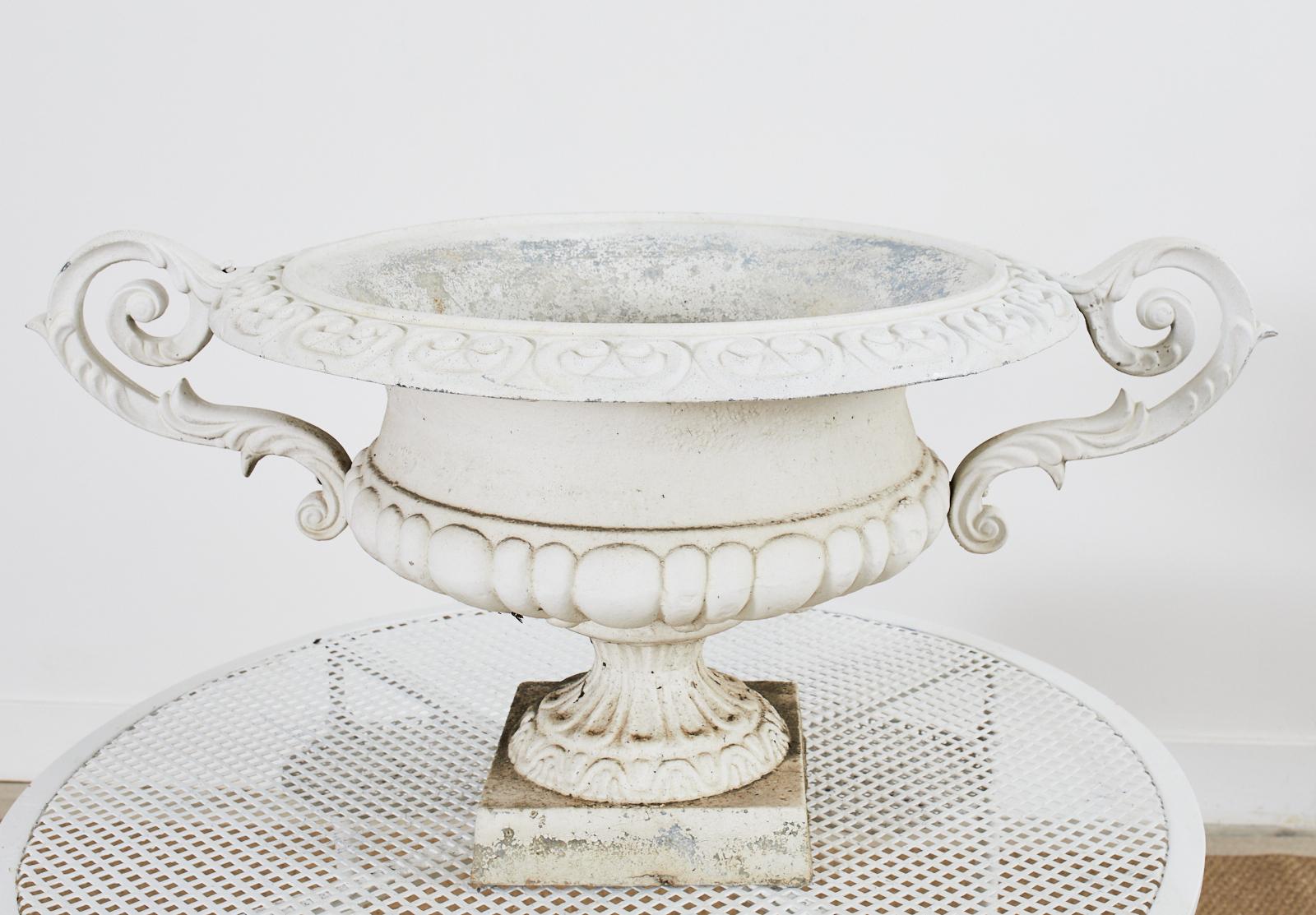 Large Neoclassical Style Painted Cast Iron Garden Urn For Sale 13
