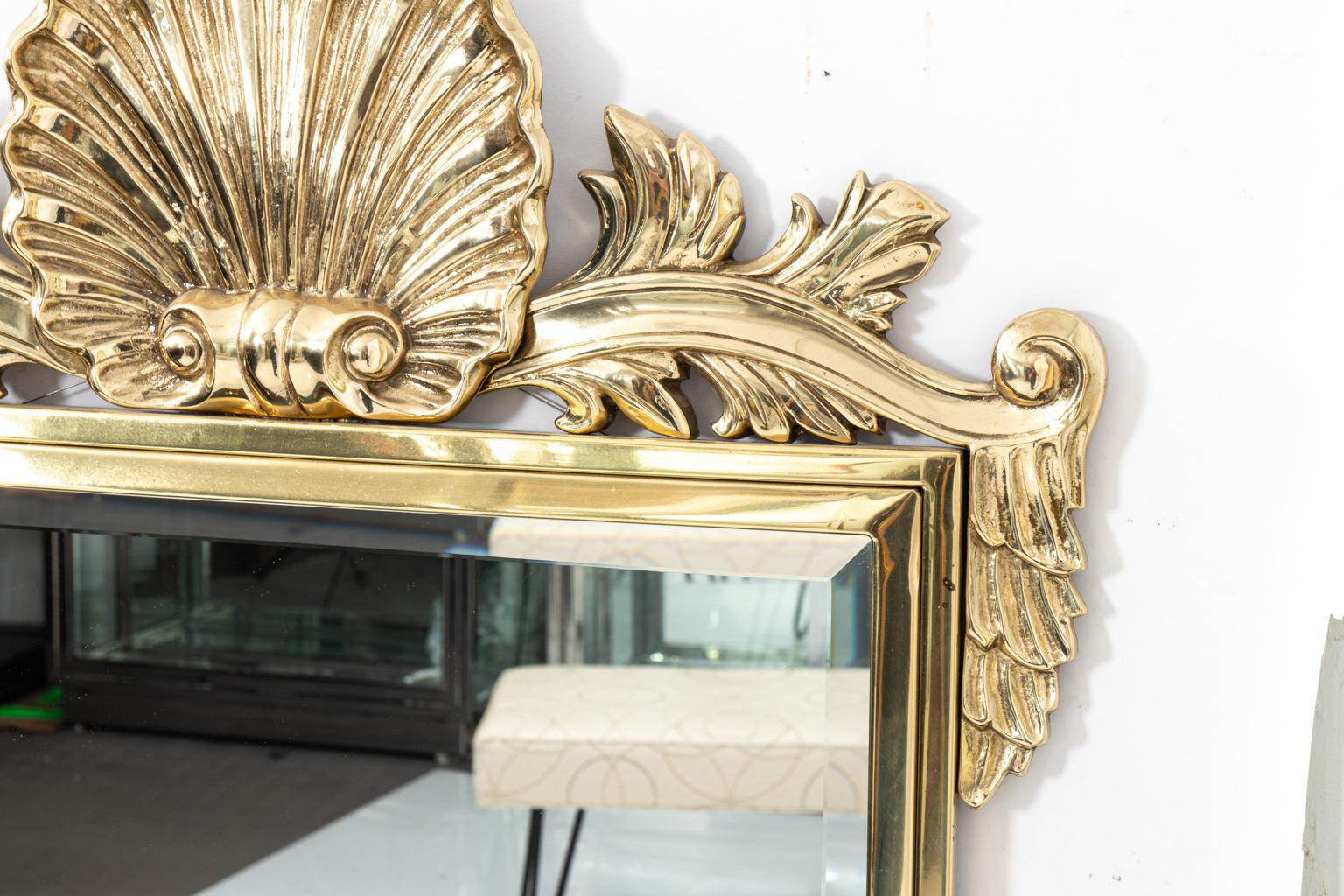scalloped brass mirror