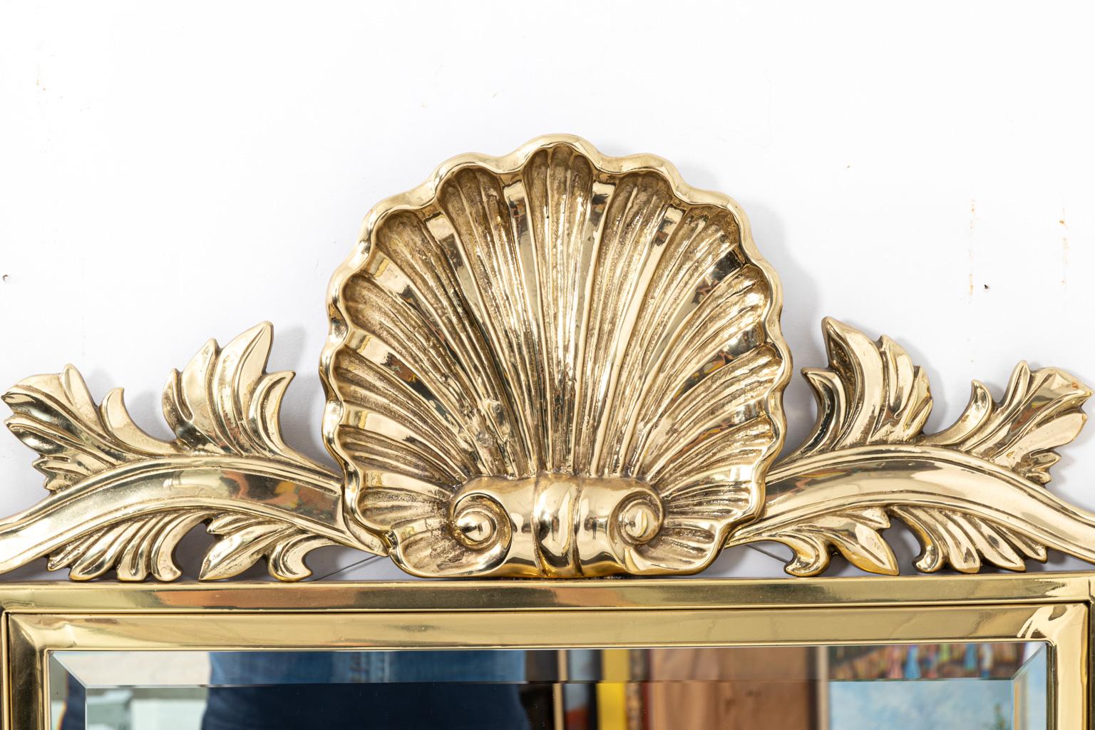 Large Neoclassical Style Solid Brass Scallop Shell Mirror 1