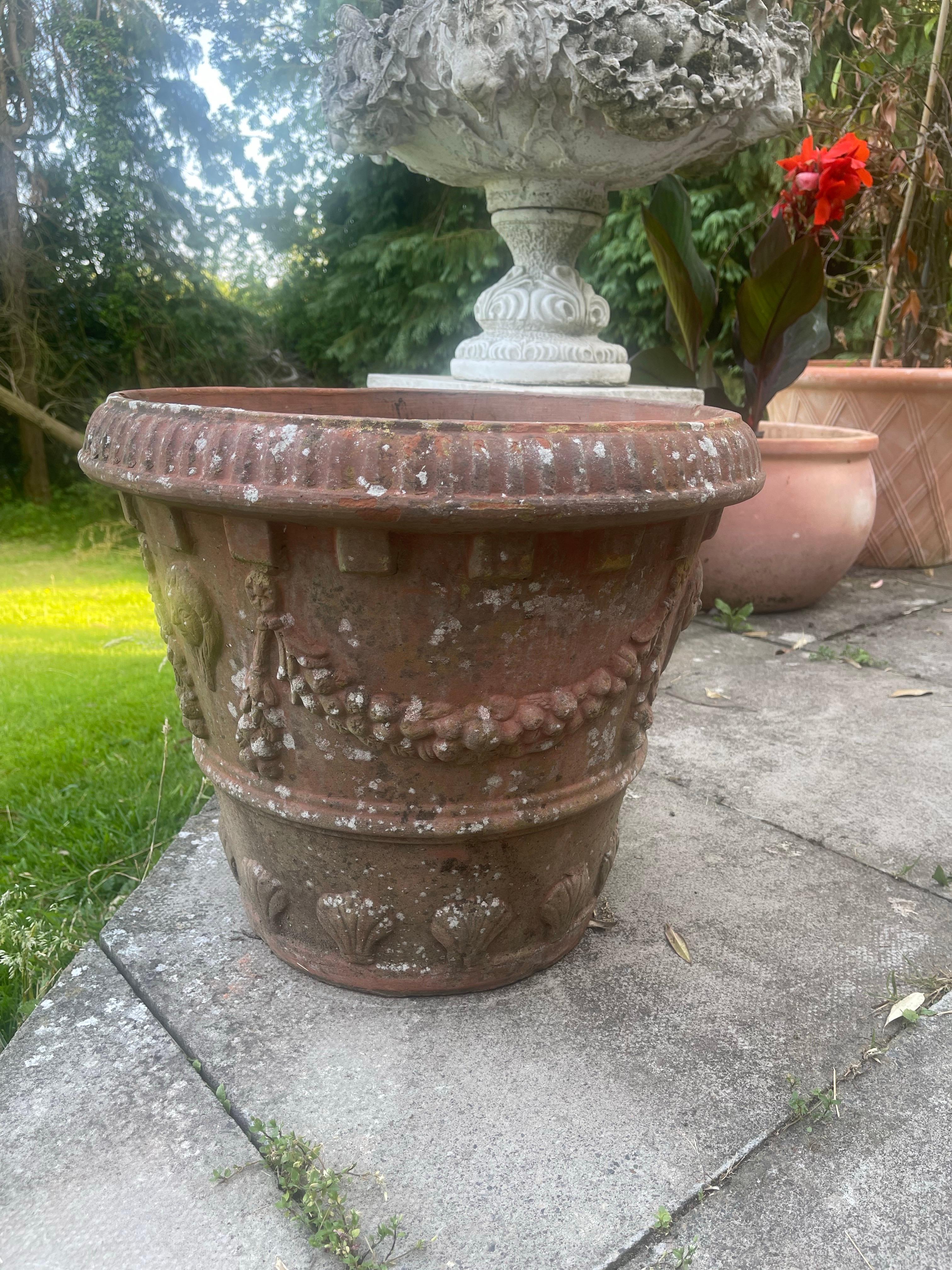 Großer Terrakotta-Gartentopf im neoklassischen Stil, englisch oder kontinental

Ein schöner und dekorativer großer Terrakotta-Gartentopf im neoklassischen Stil aus der Mitte des 20.

Die Kanne hat eine spitz zulaufende Form mit einem kühn geformten