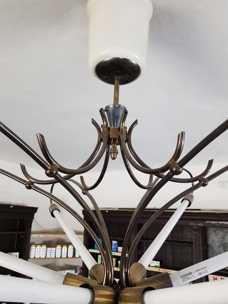 Large Neon Light Tube Bauhaus Pendant Chandelier 1950s Vintage