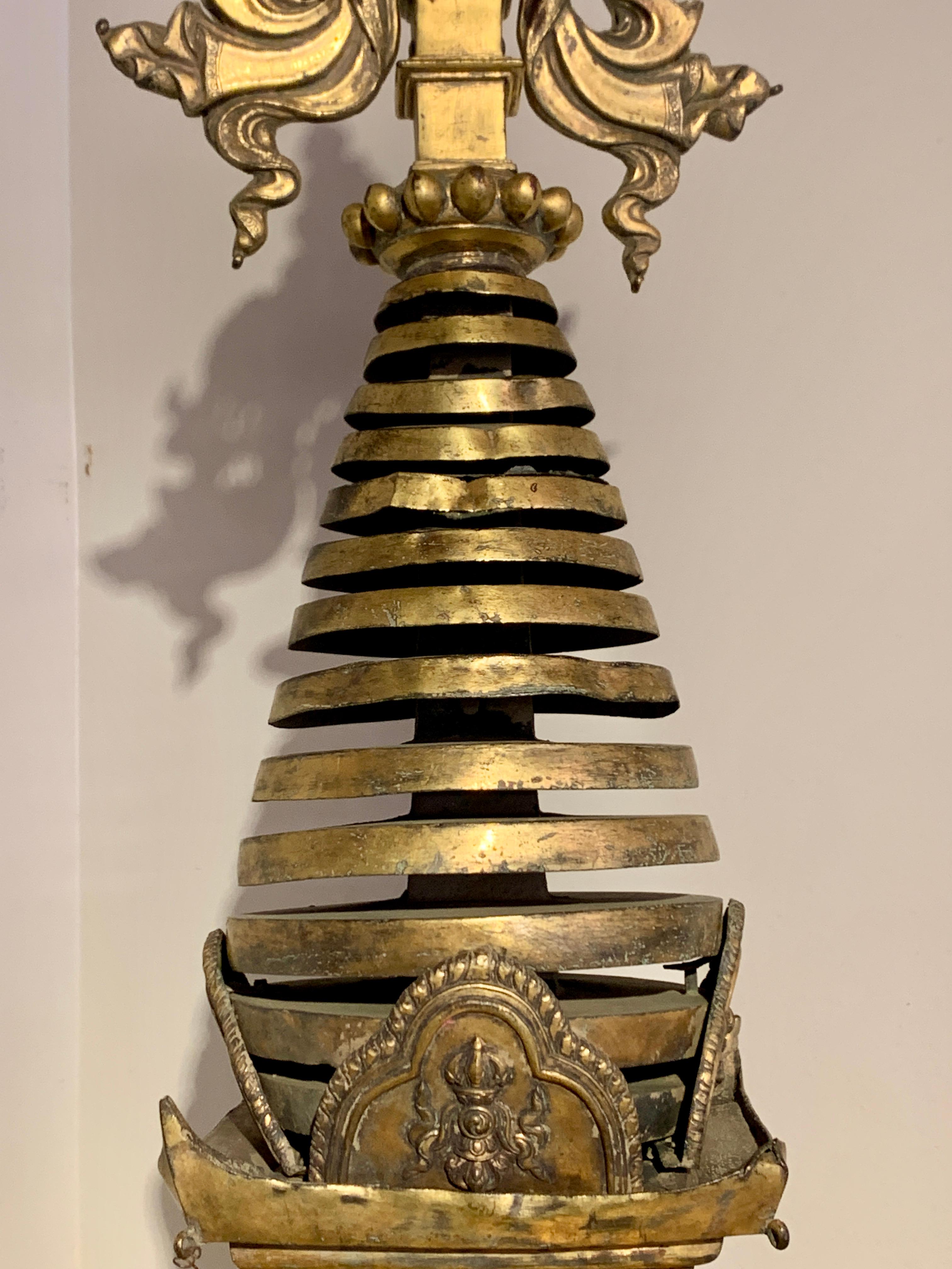 Large Nepalese Gilt Bronze Stupa, 16th/17th Century, Nepal In Fair Condition In Austin, TX